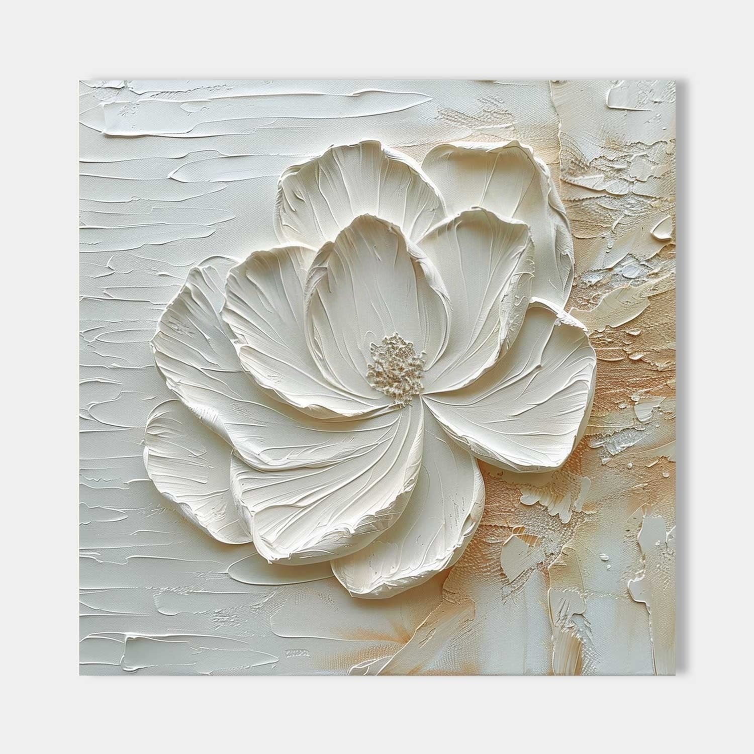 3D White Peony Impasto Painting