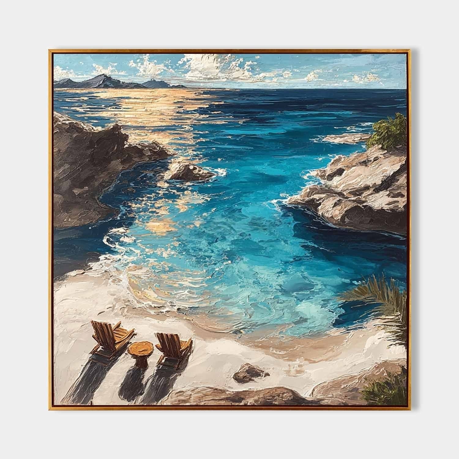Wall Art Coastal Cove Beach Chairs Turquoise Ocean