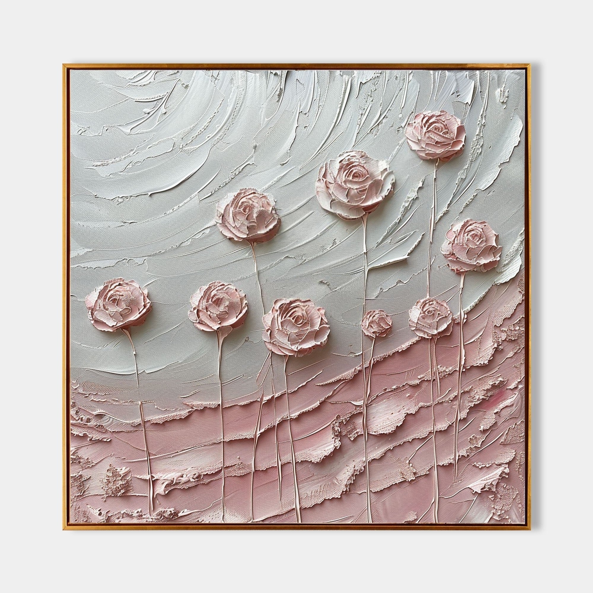 Wall Art Square Pink Rose Floral Painting