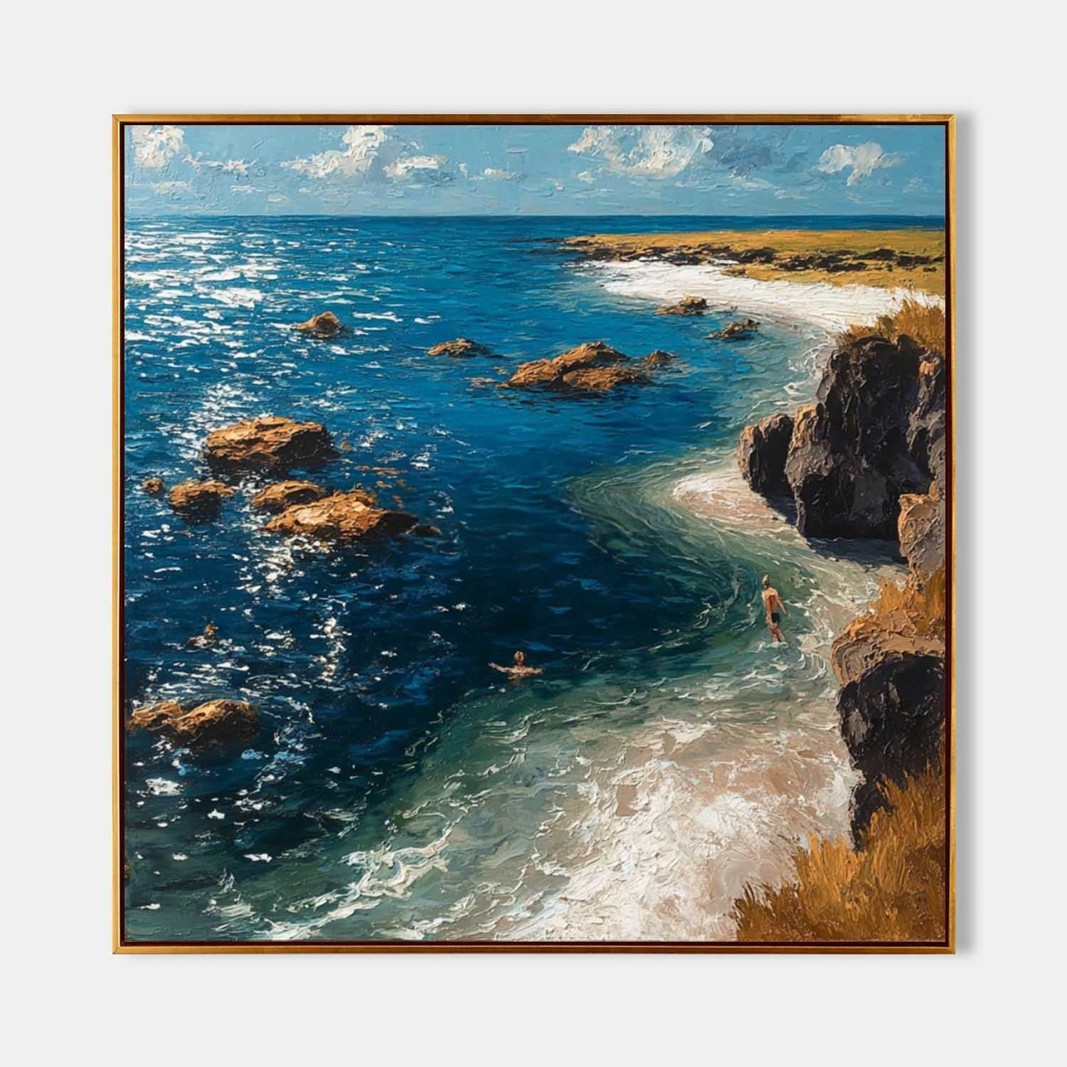Cliffside Coastal Vista Impasto Painting