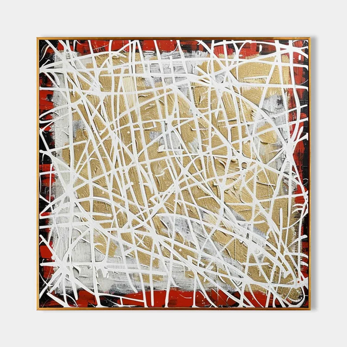 Tactile Red Gold Oil Painting White Web-Lines Luxe