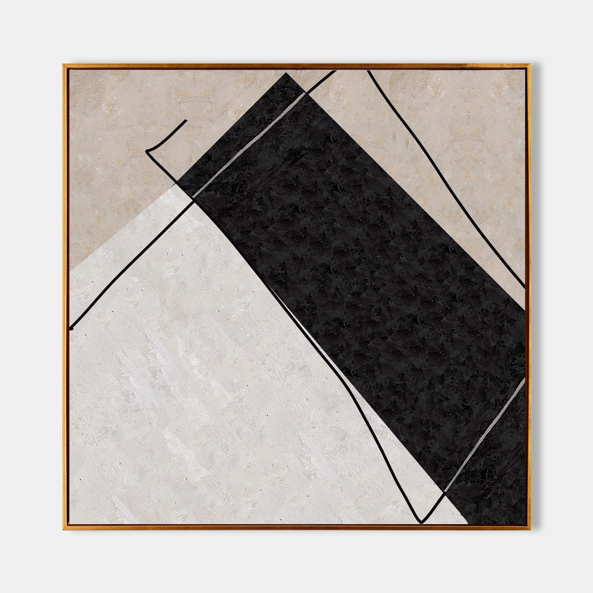 Abstract Black Beige Geometric Diamond Shape Painting