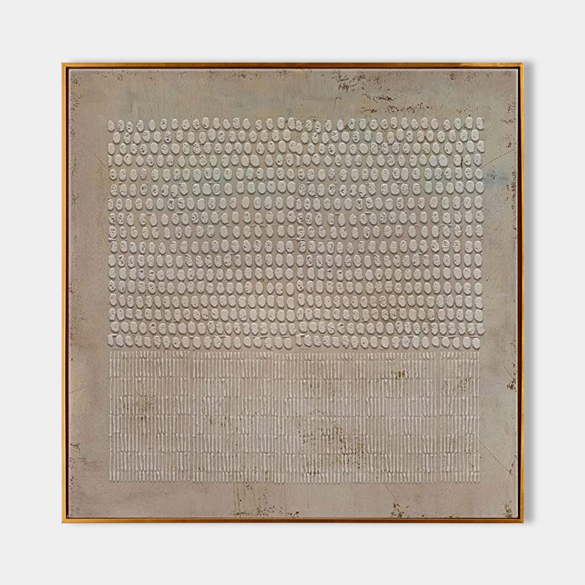Minimalist 3D Textured Grid Painting Neutral Wall Art