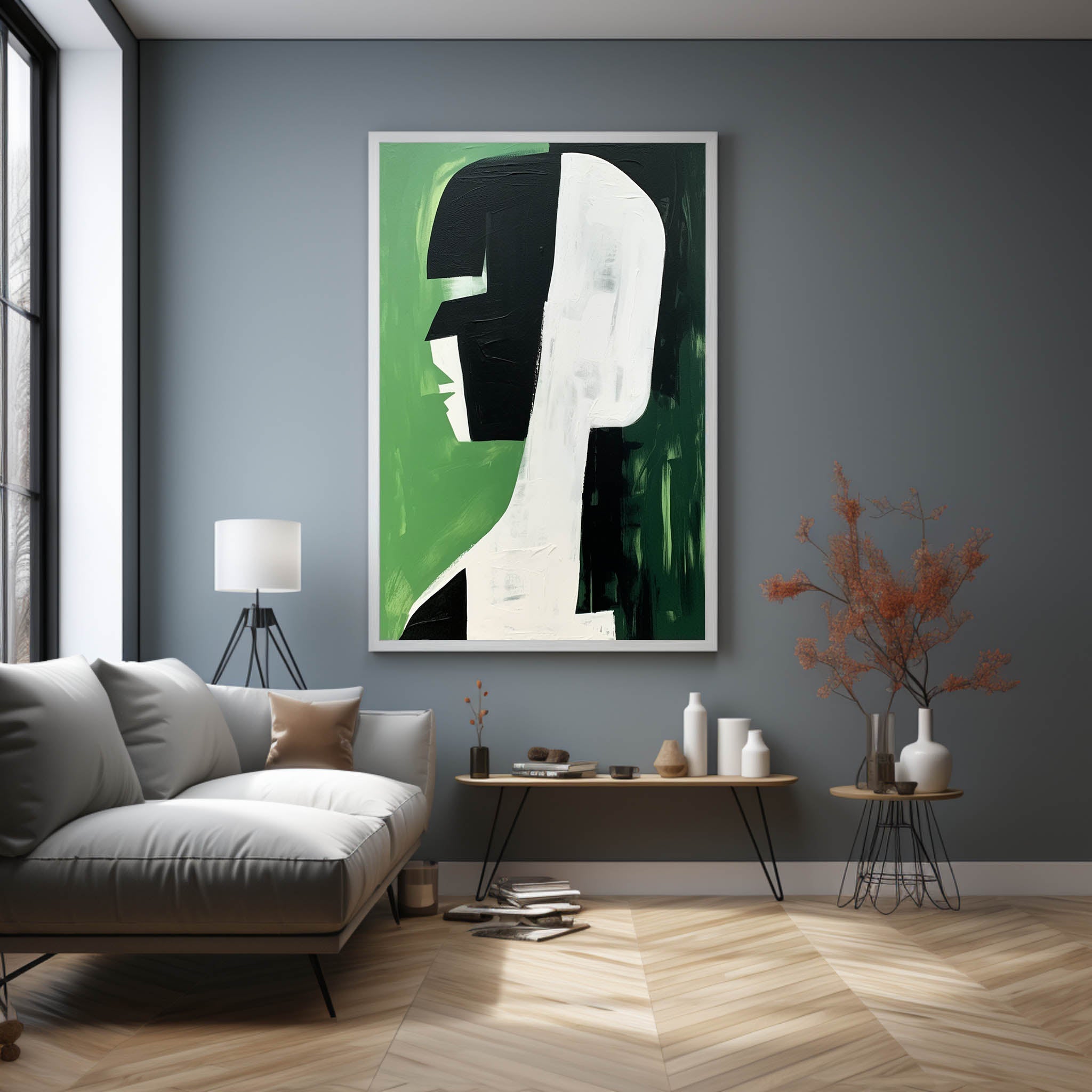 Wall Art Sage Green Black Abstract Woman