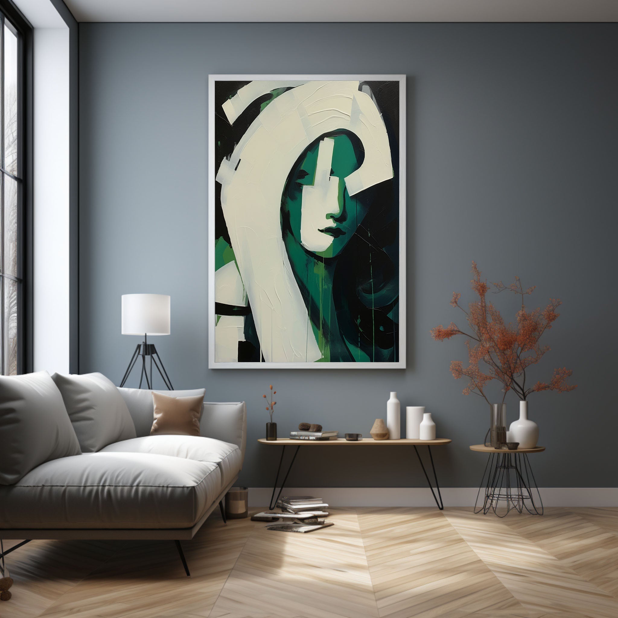 Wall Art Green Waves Contemporary Abstract Minimalist