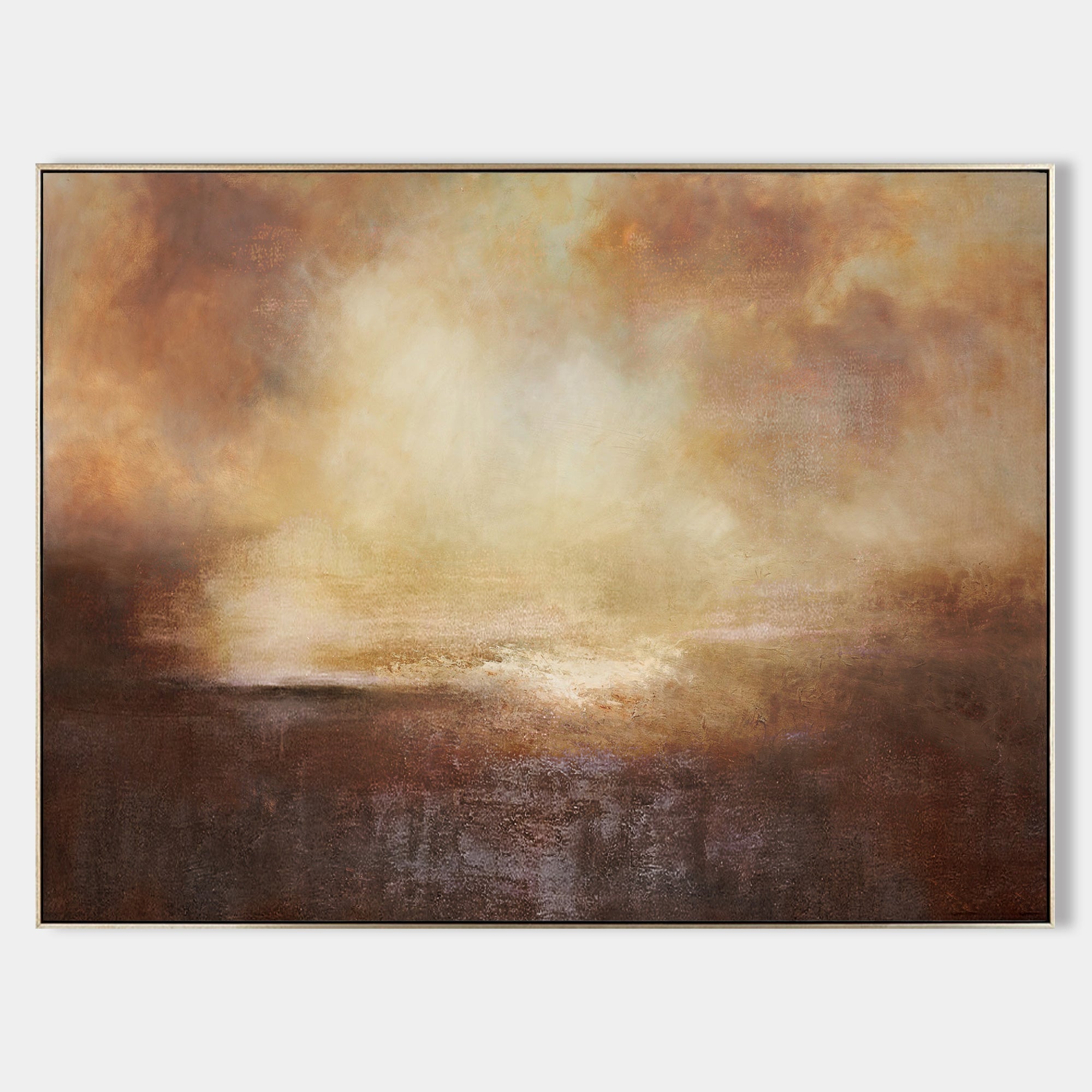 Brown‑Amber Horizontal Golden‑Sky Abstract Landscape Textured Artwork
