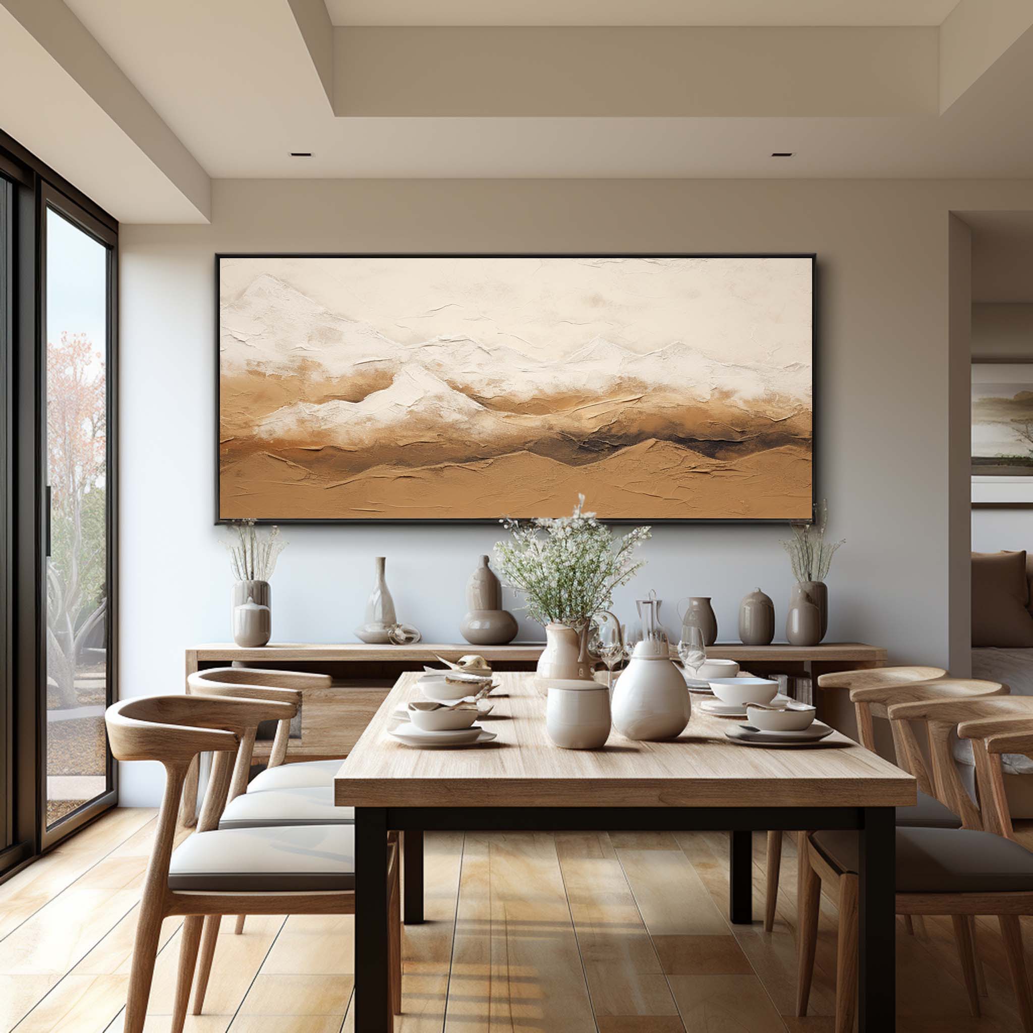 Wall Art Beige Mountain Plaster Landscape Canvas
