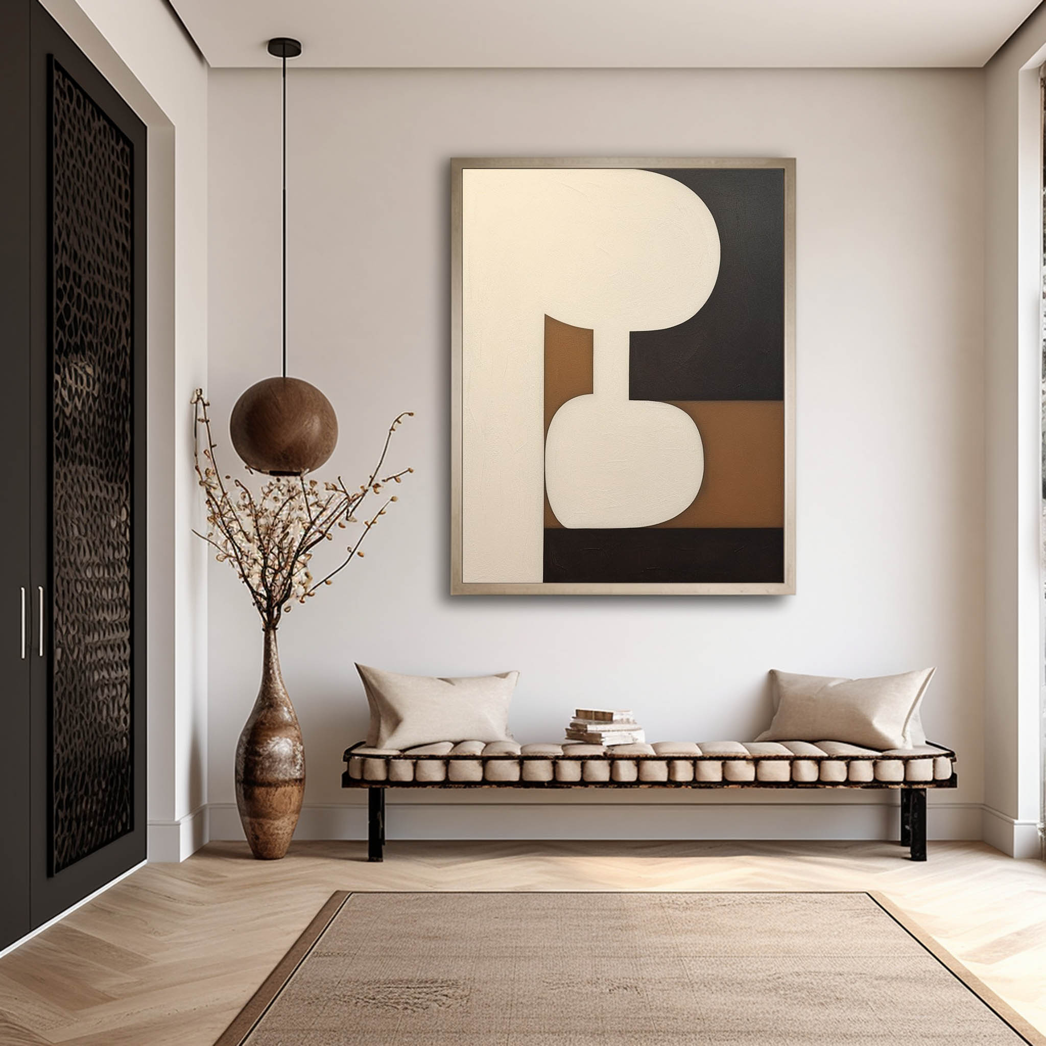 Wall Art Beige Brown Abstract Shape Plaster