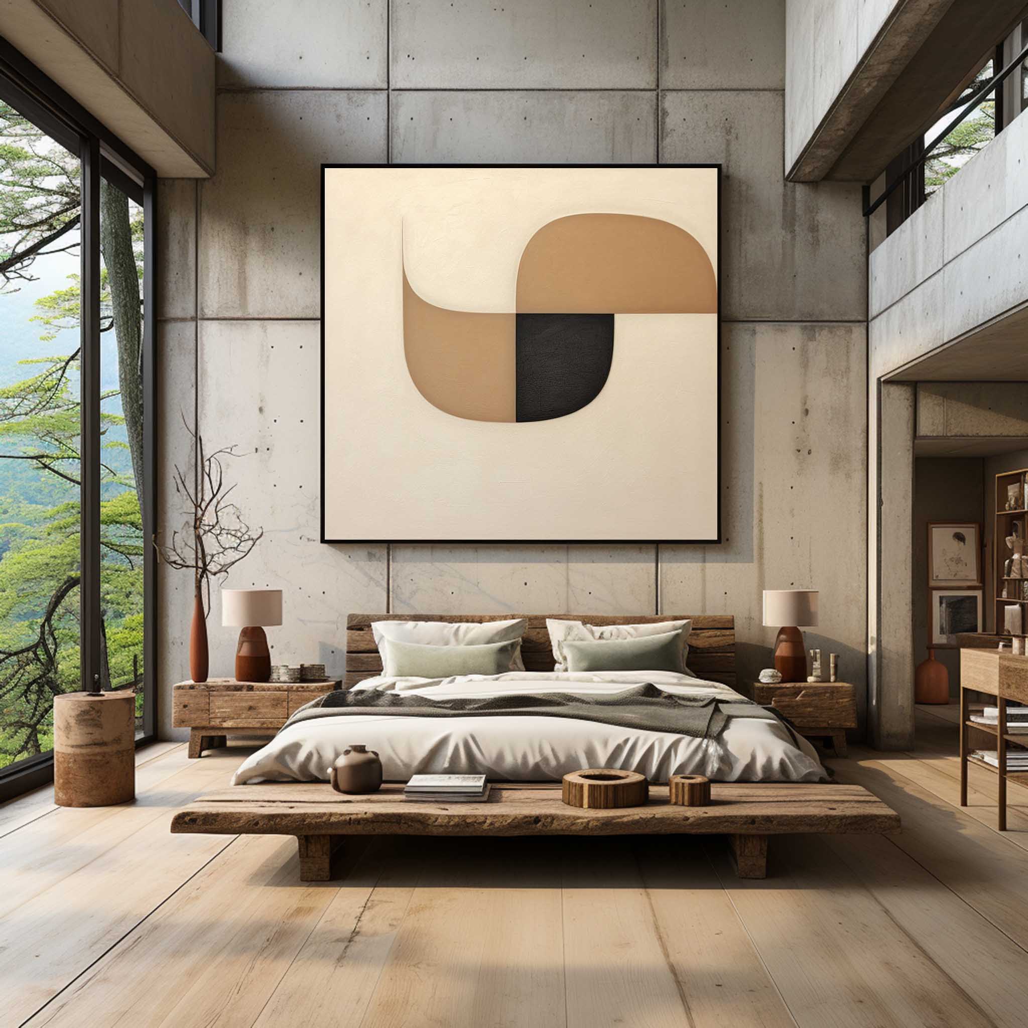 Wall Art Beige Black Abstract Shape Plaster