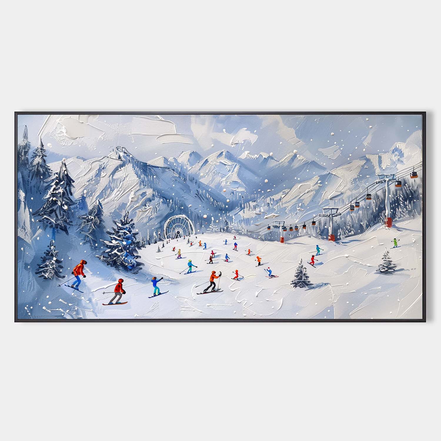 Wall Art Alpine Ski Resort Scene Misty Winter Landscape