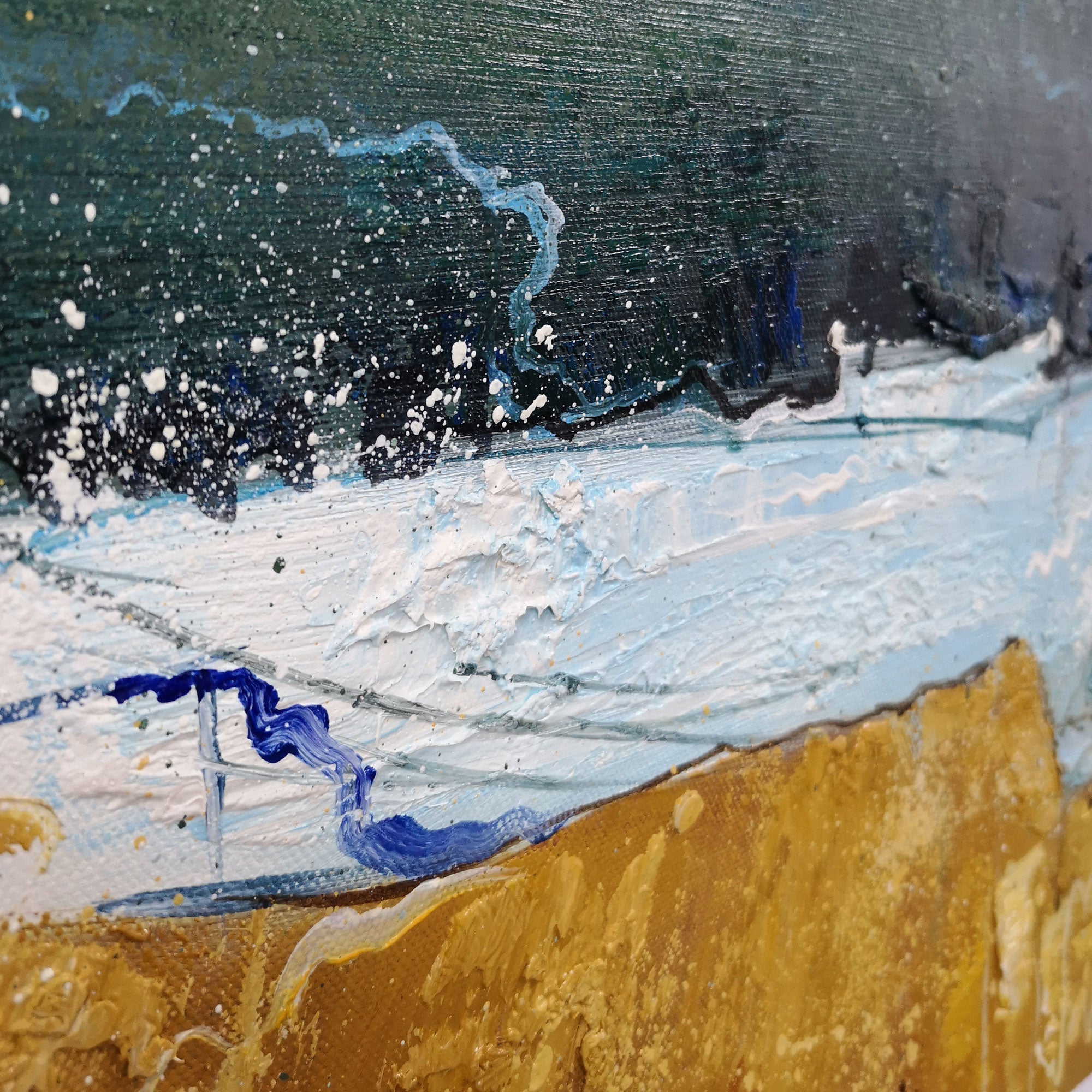 Coastal Abstract Blue Gold Organic Textured Wall Art