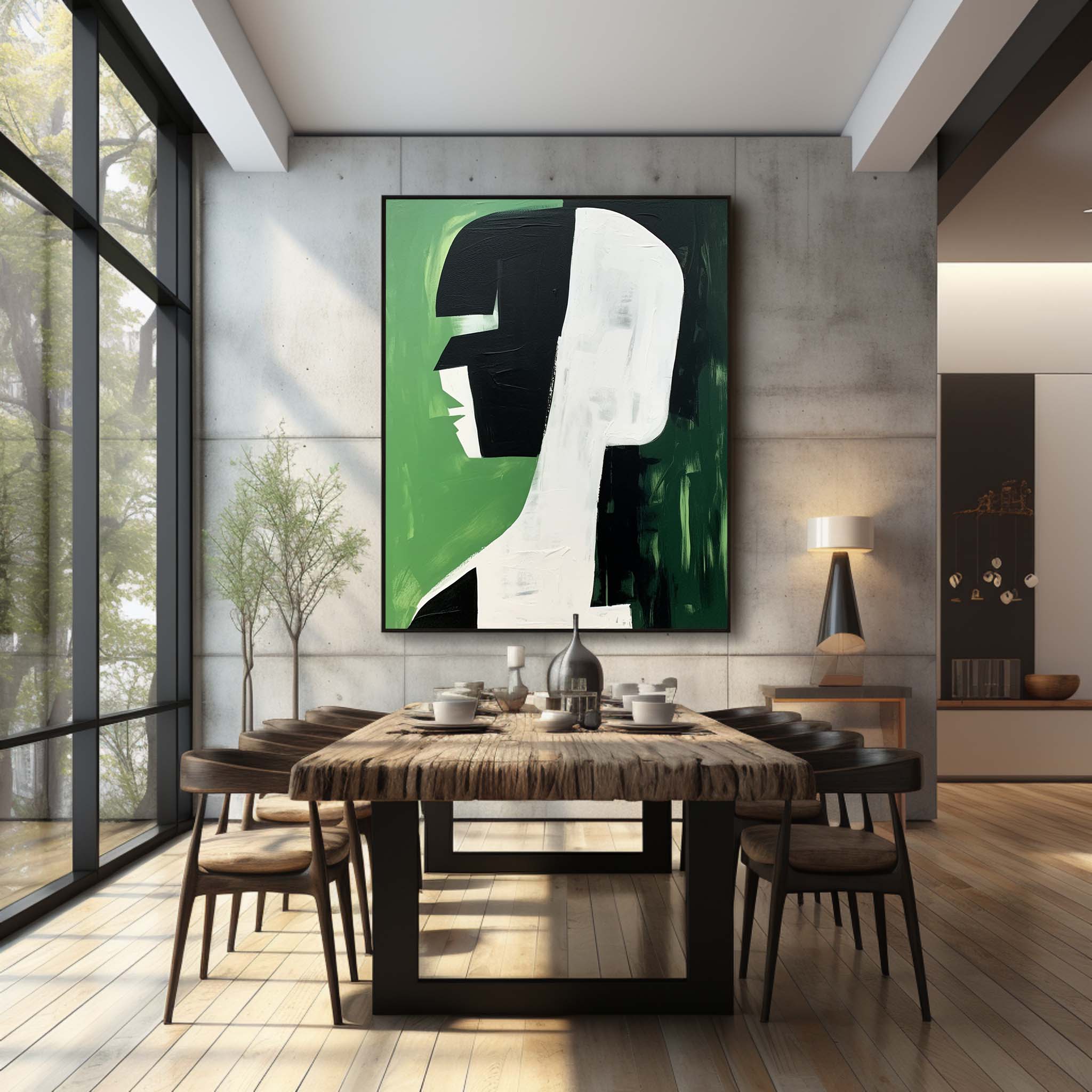 Wall Art Sage Green Black Abstract Woman