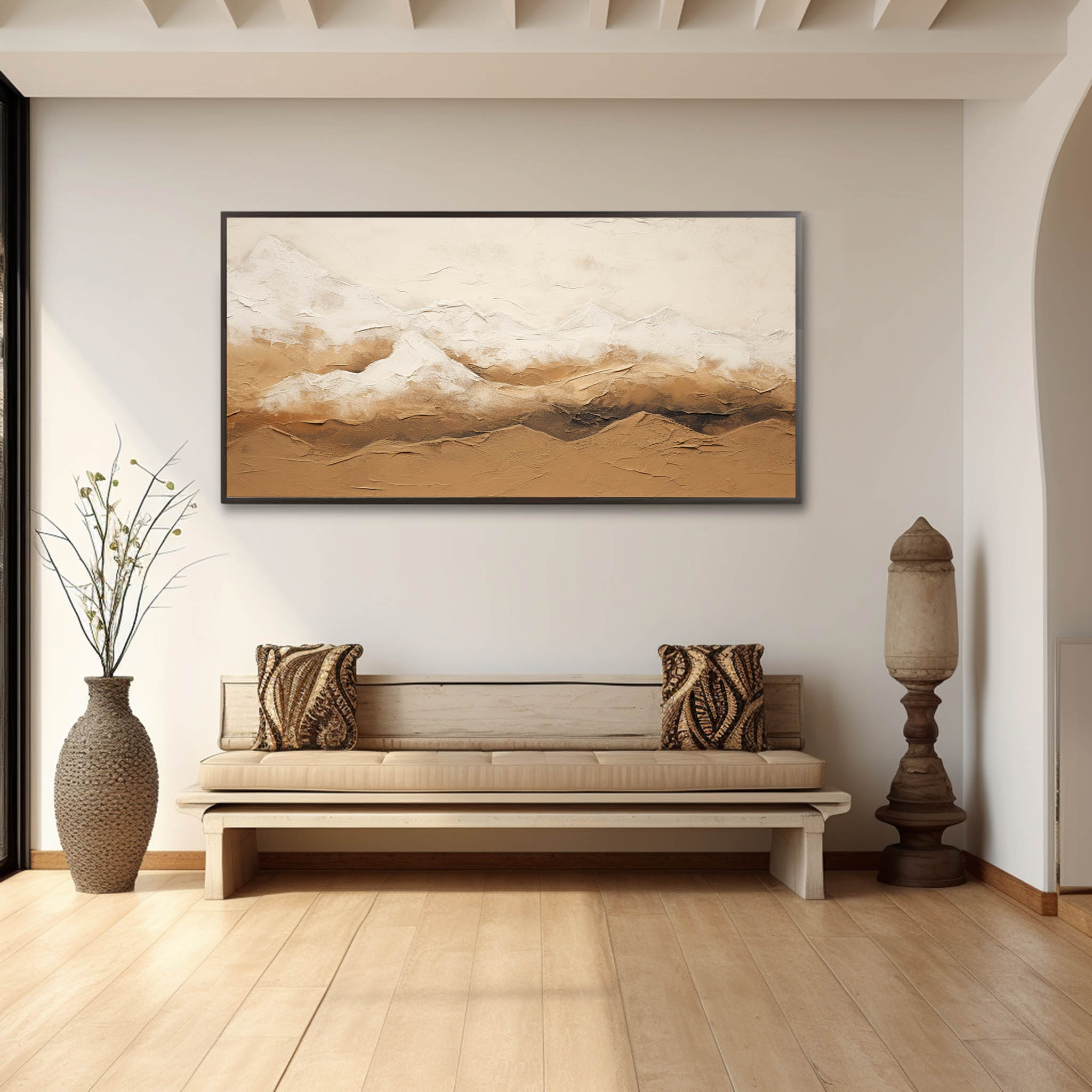 Wall Art Beige Mountain Plaster Landscape Canvas