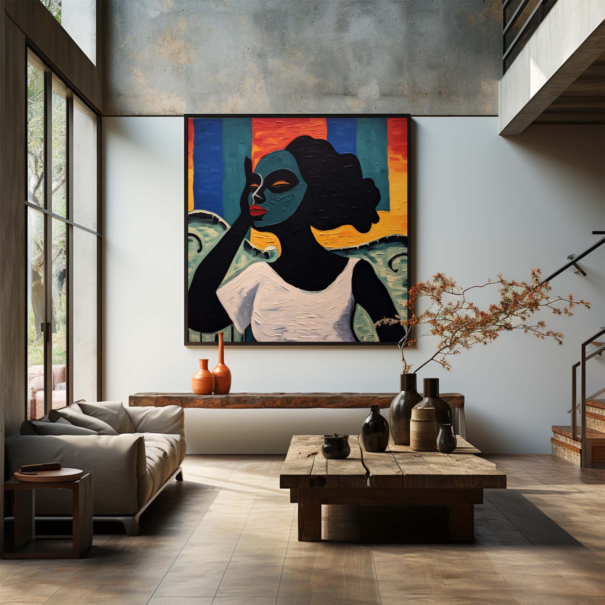 Wall Art Stylized Portrait Contemporary Figurative Linen