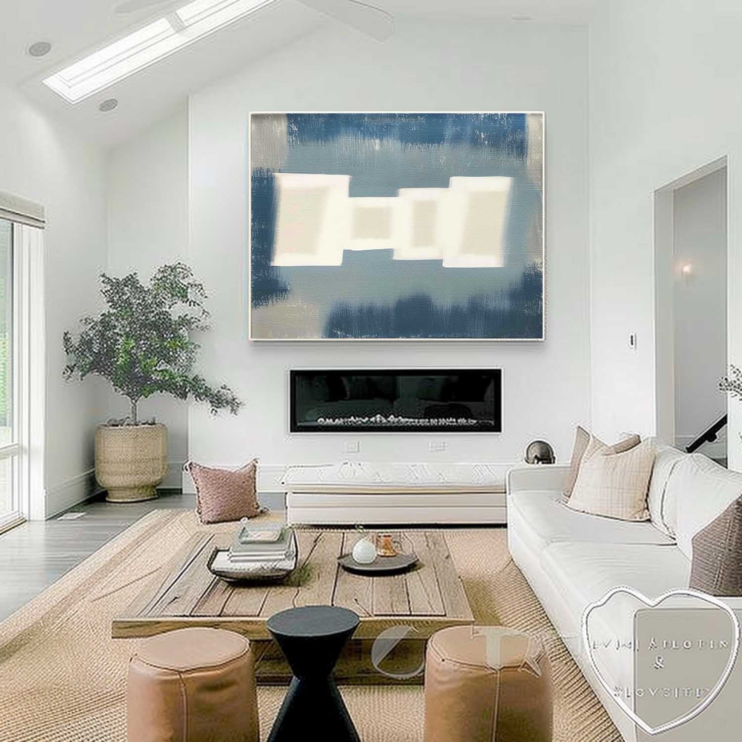 Wall Art Layered Blue Subtle White Abstract