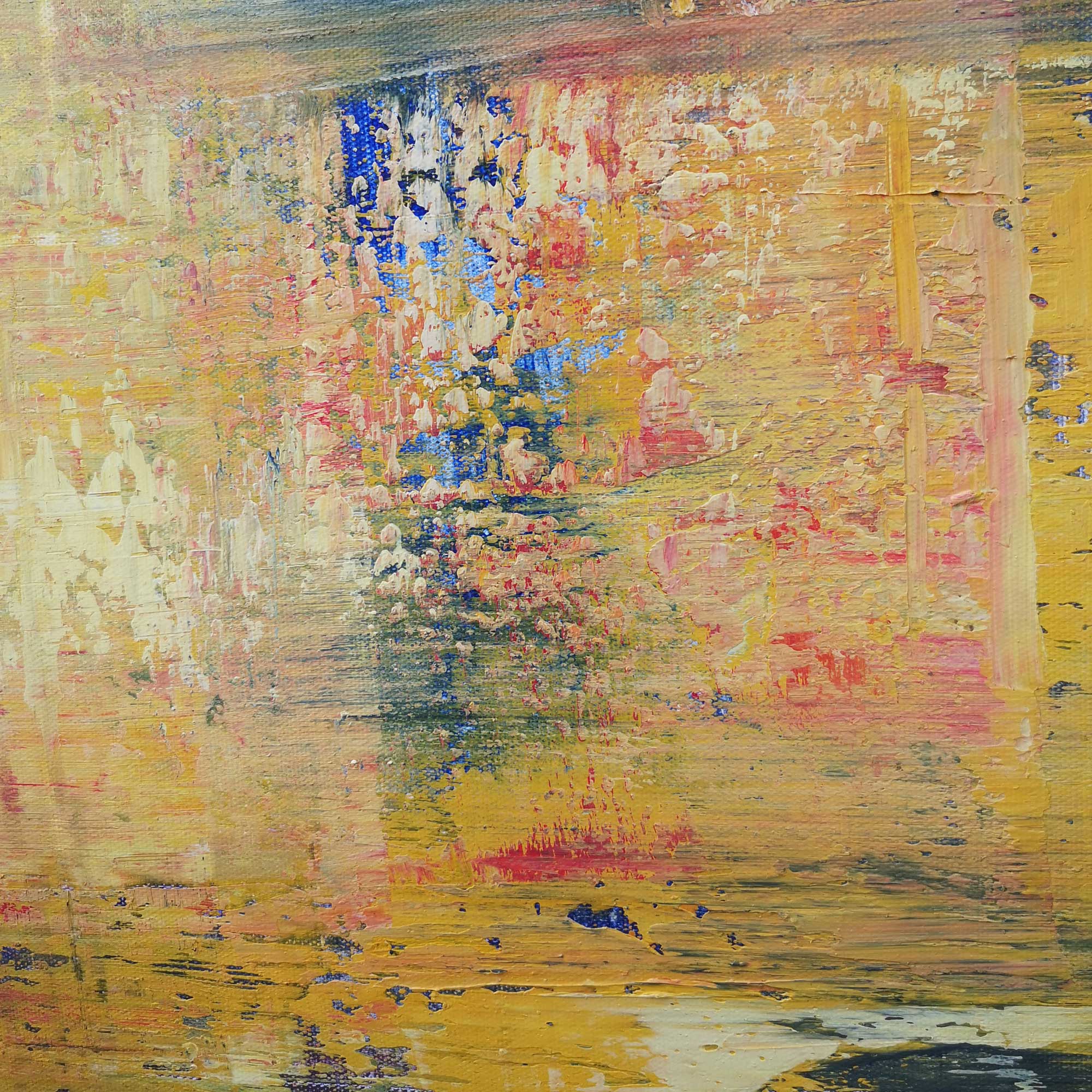 Red‑Yellow‑Blue Vertical Abstract Vibrant Layered Impasto‑Textured Artwork
