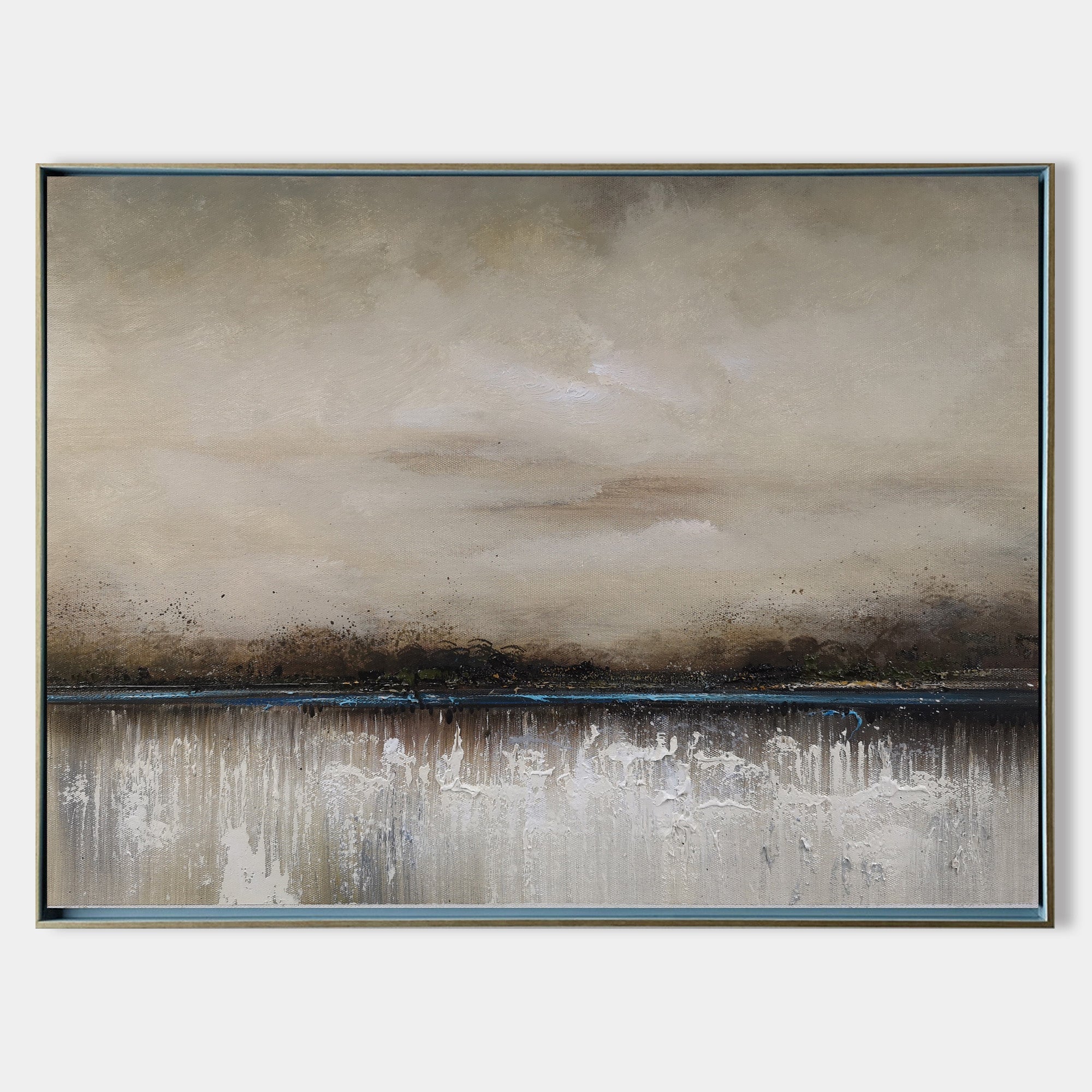 Muted Misty Lakeside Horizontal Canvas Art