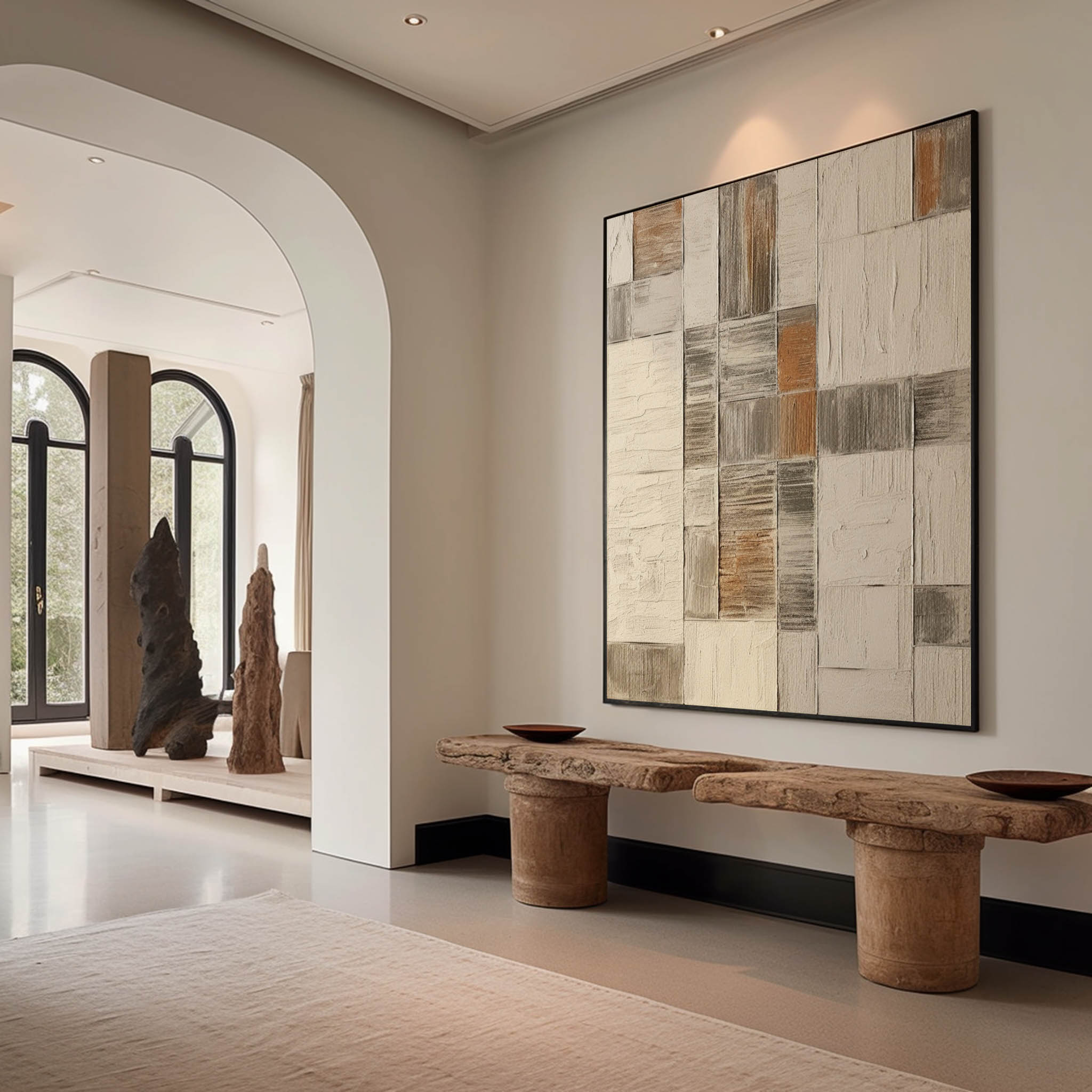 Wall Art Neutral Patchwork Plaster Canvas