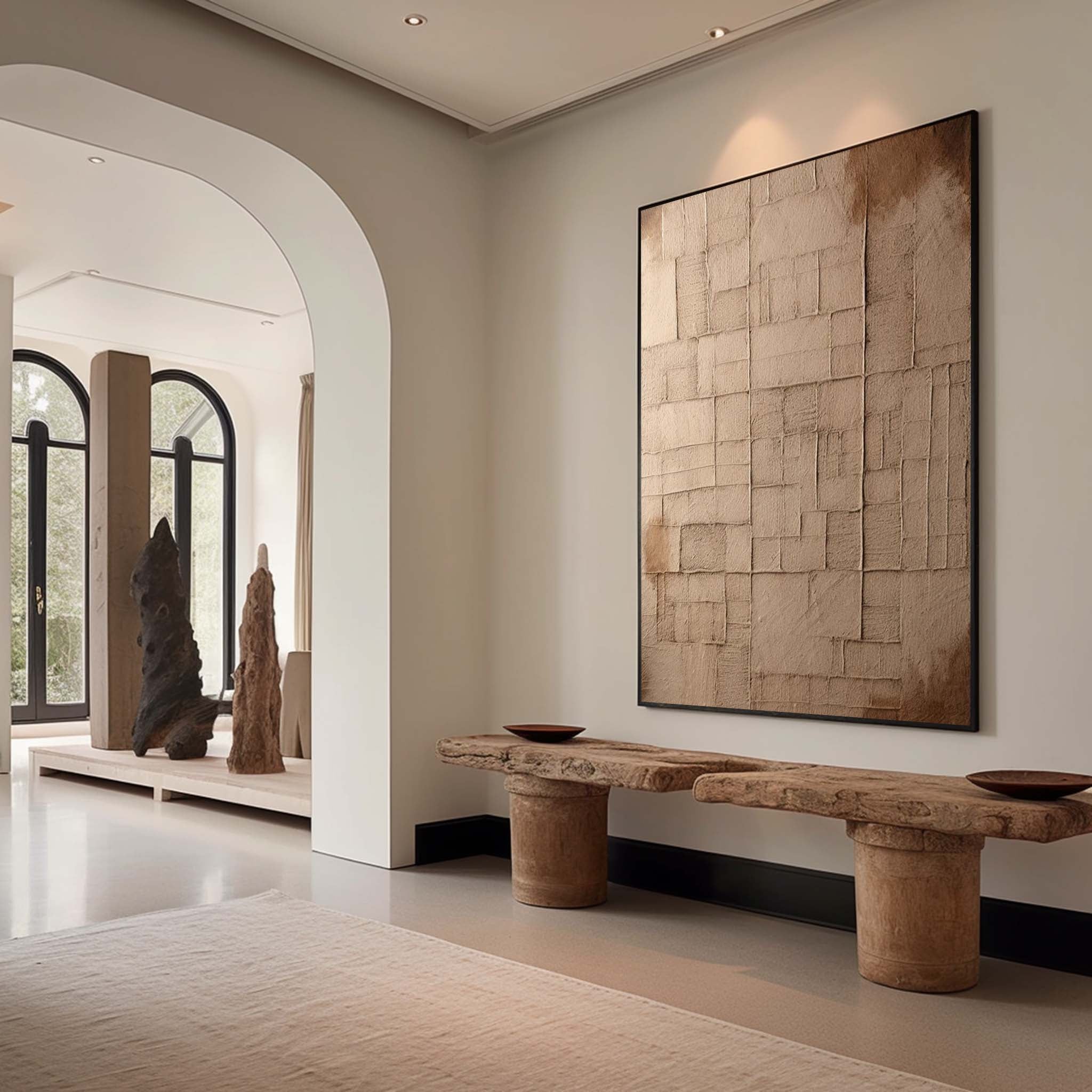 Wall Art Brown Geometric Plaster Relief