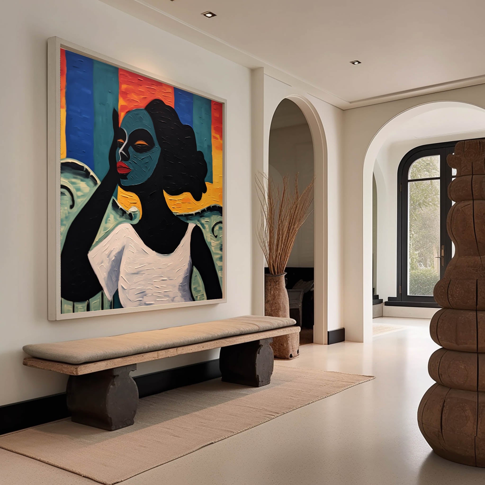 Wall Art Stylized Portrait Contemporary Figurative Linen