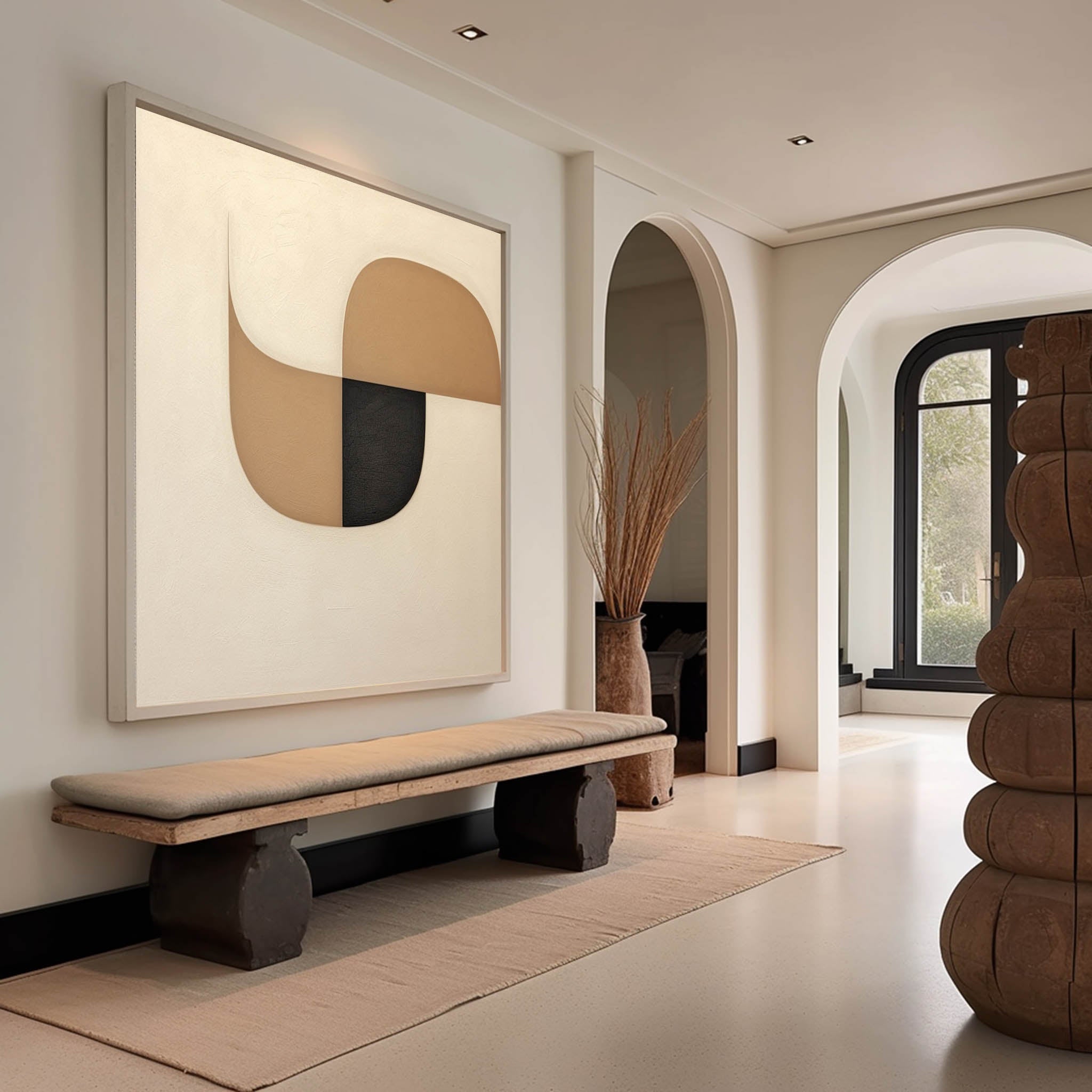 Wall Art Beige Black Abstract Shape Plaster