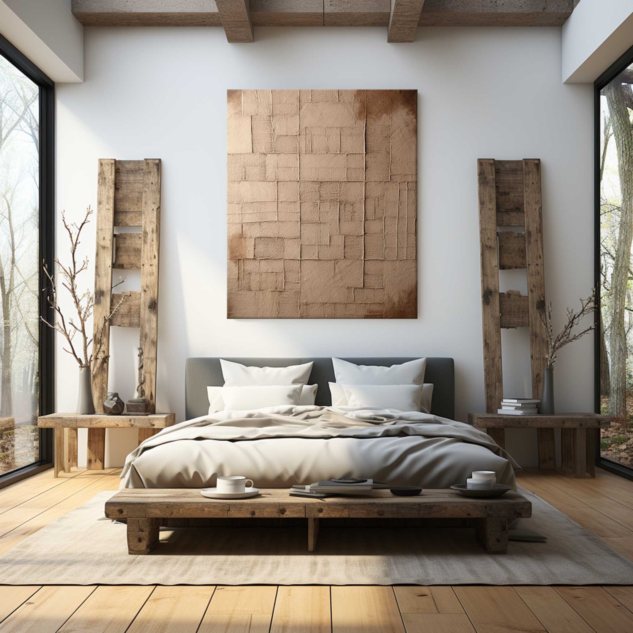 Wall Art Brown Geometric Plaster Relief