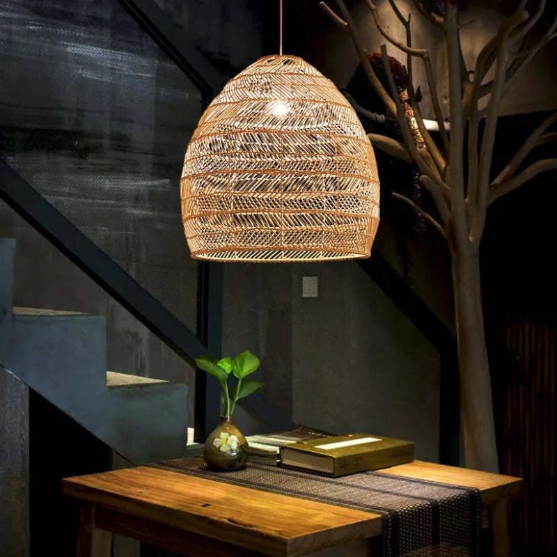 Lian Rattan Bamboo Lampshade Hand Knitted Pendant Light - Neutralighting