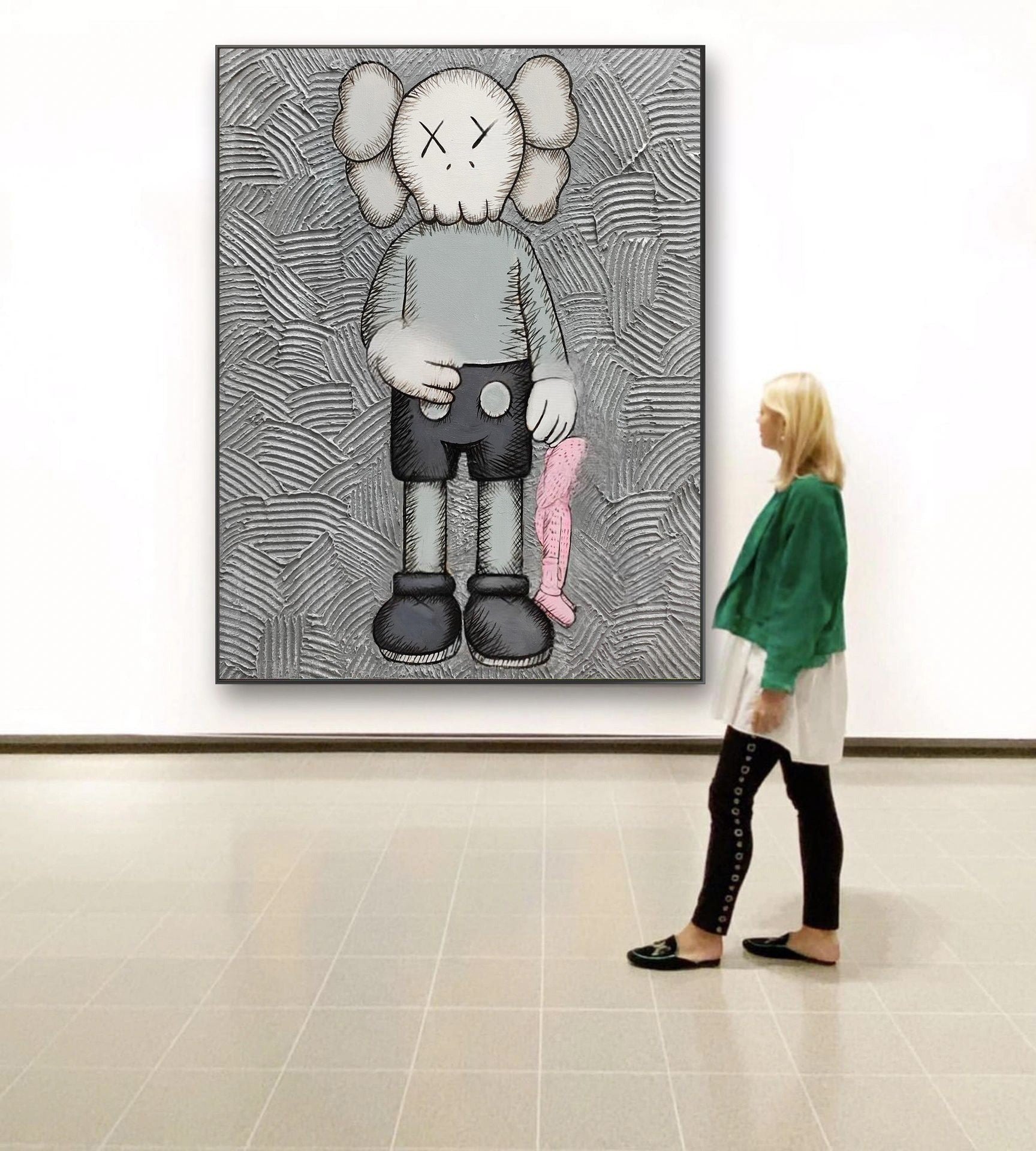 Kaws Companion with Pink Doll Pop Art Painting
