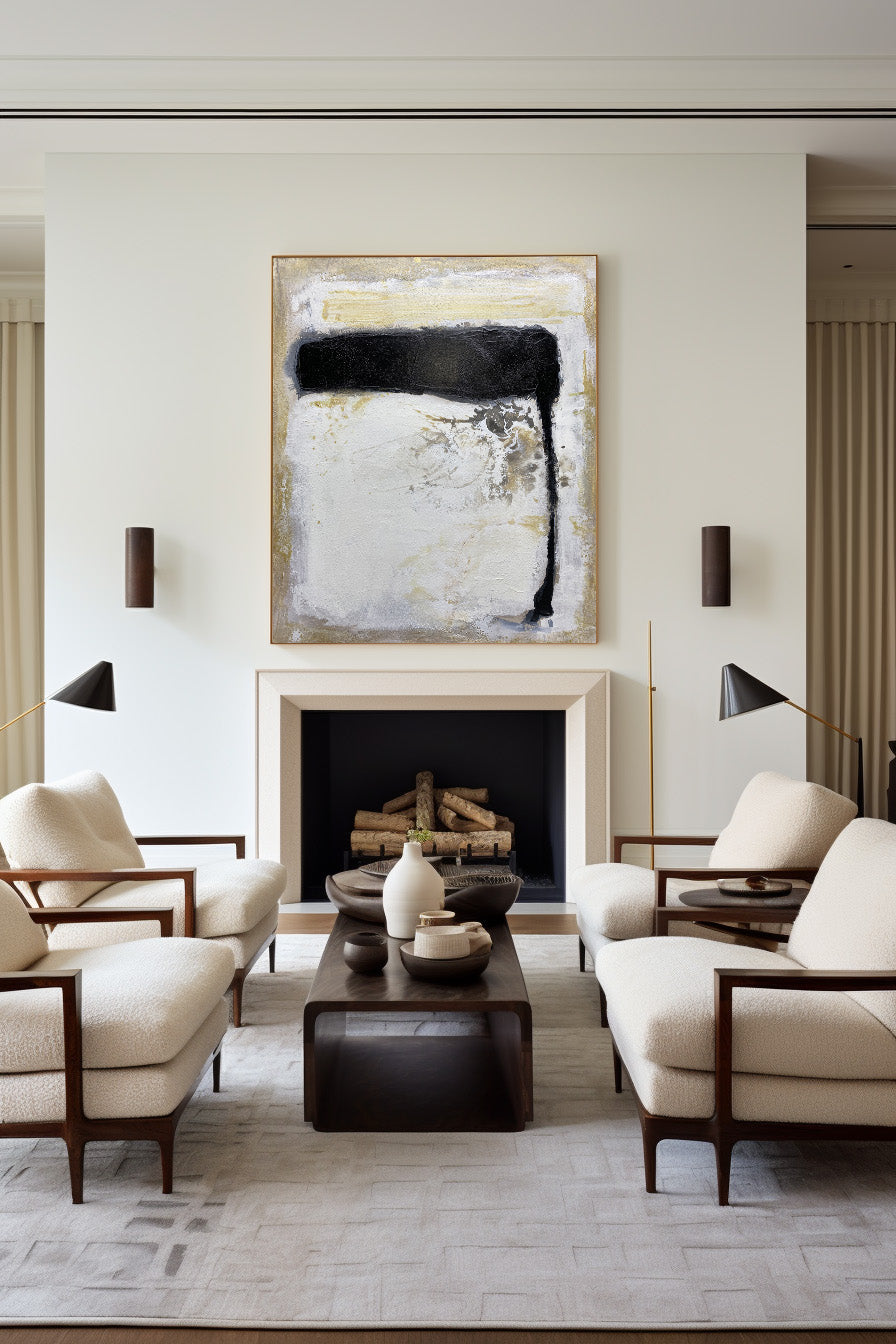 Abstract Black White Beige Textured Brush Stroke Painting