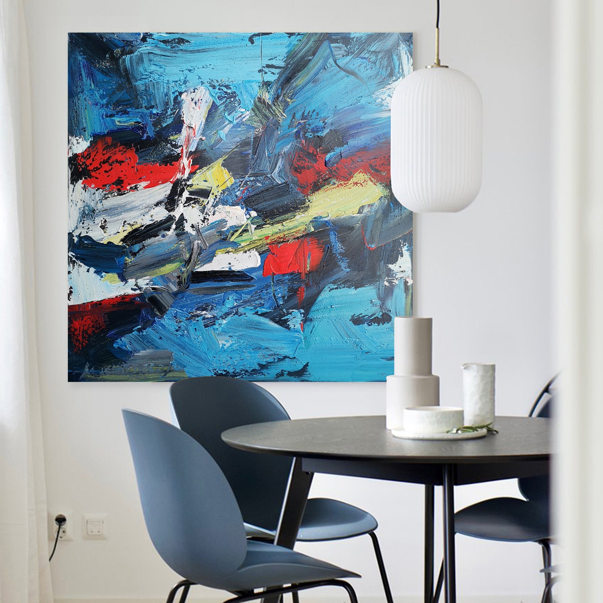 Bold Blue Red Brushstroke Canvas Wall Art