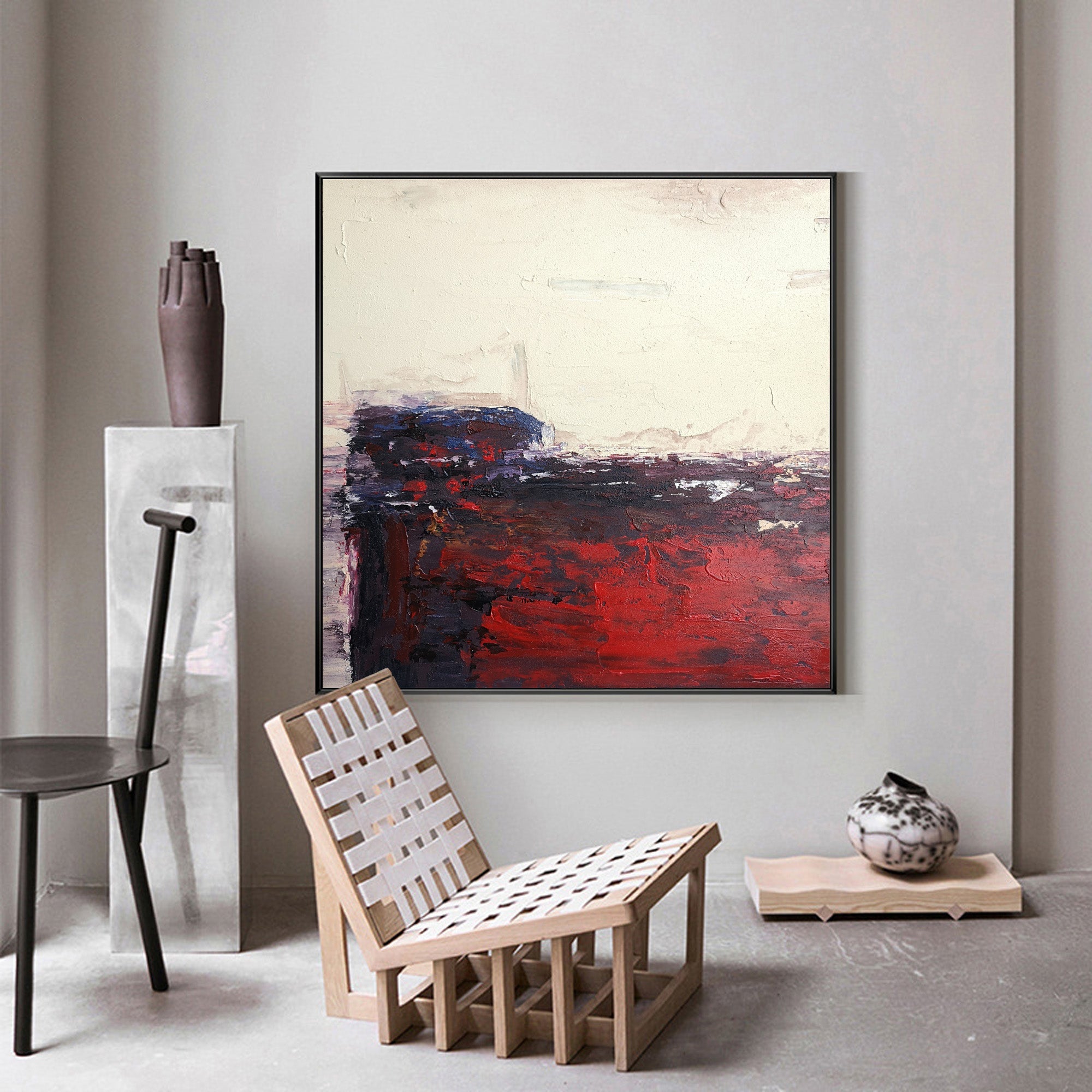 Square Abstract Minimalist Red Painting