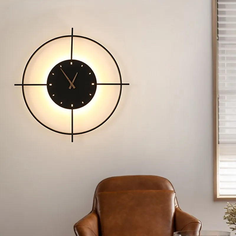 Glint Modern Clock Round Wall Lamp, Gold/Black