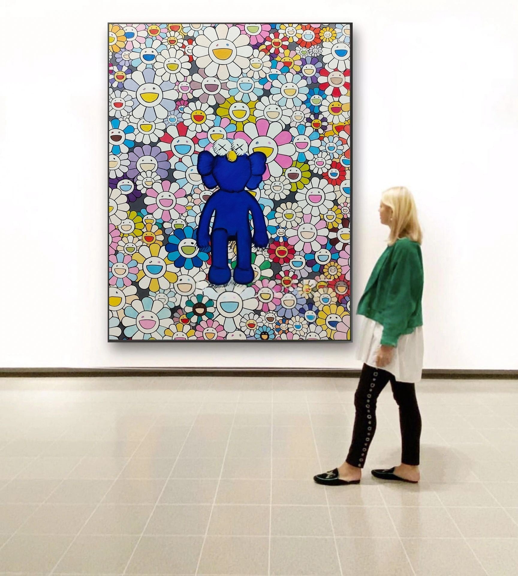 Wall Art Blue Kaws Murakami Flower