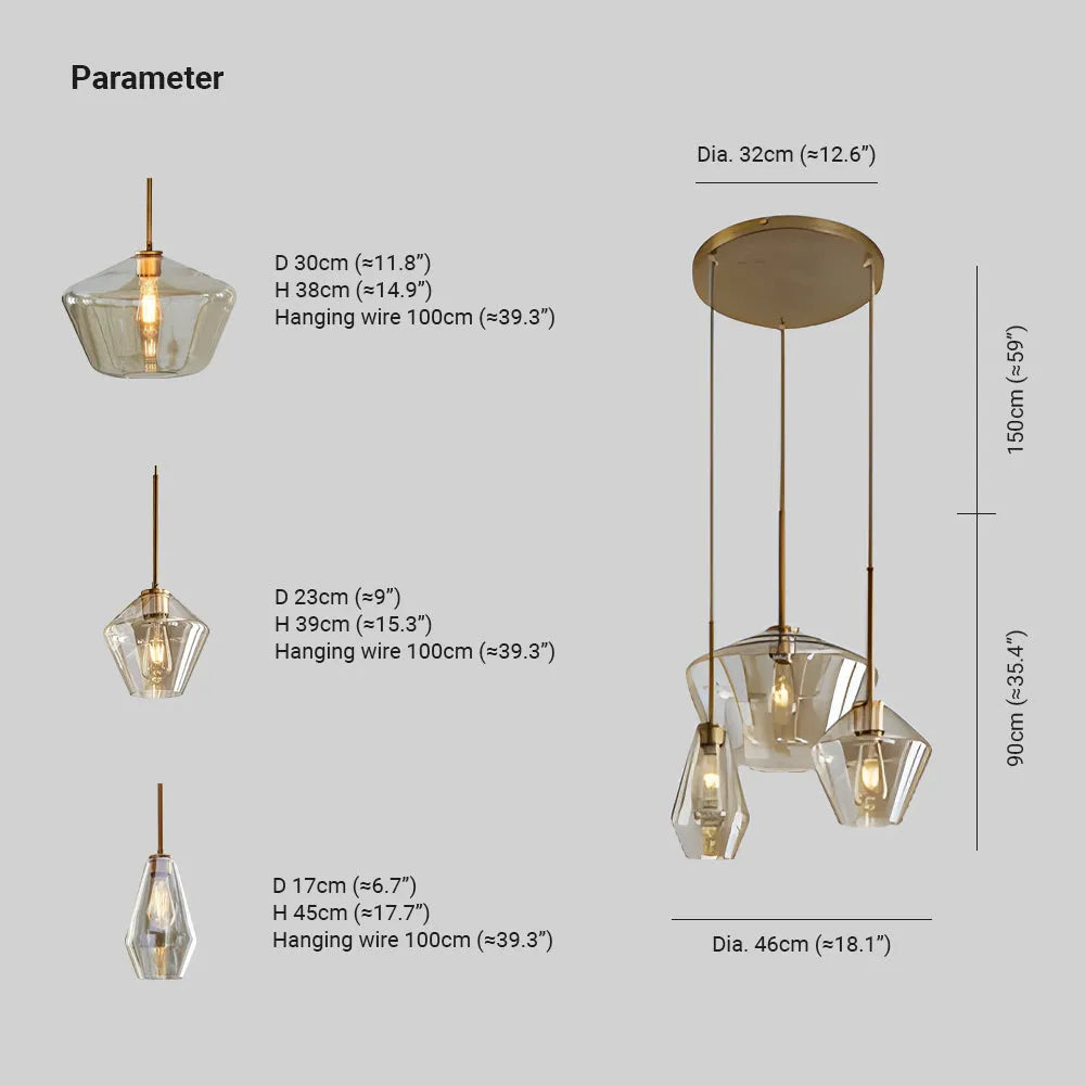 June Pendant Light Glass, Clear/Amber Diamond shape - Neutralighting