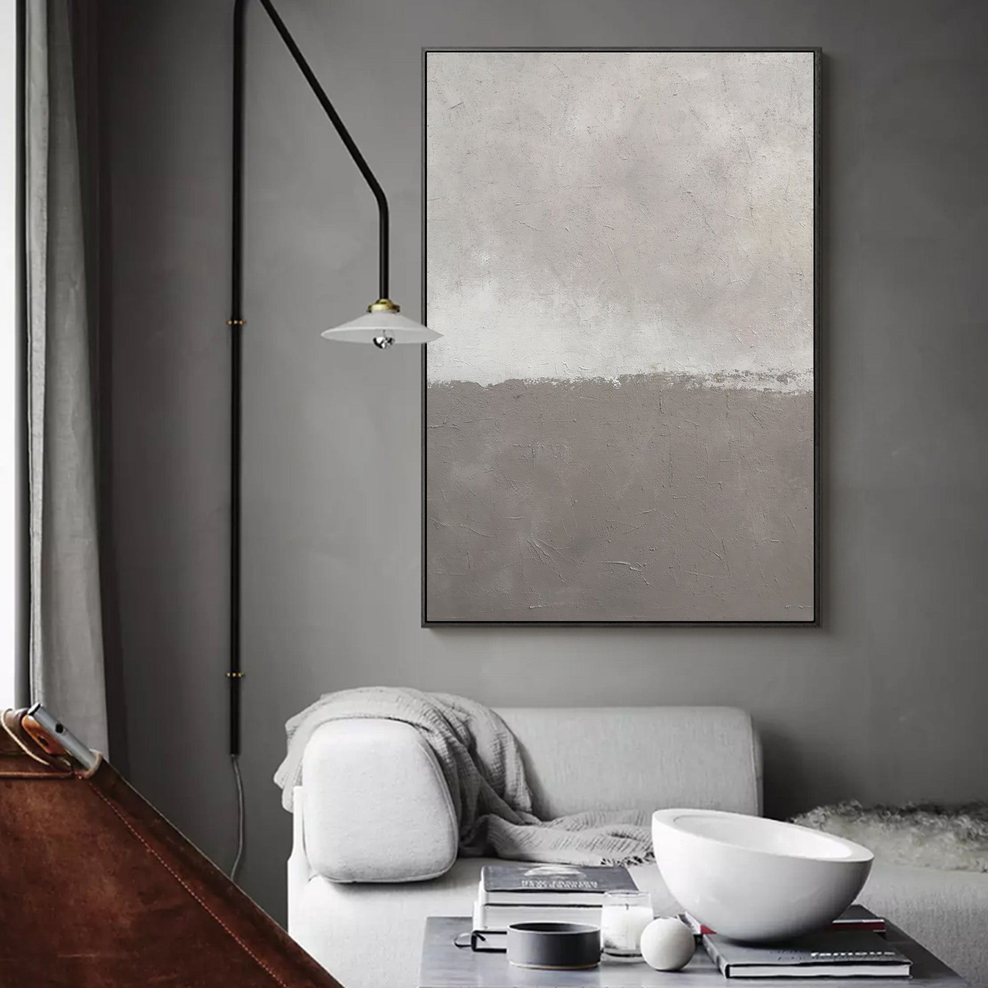 Taupe‑Greige Vertical Two‑Tone Plaster‑Textured Minimalist Artwork