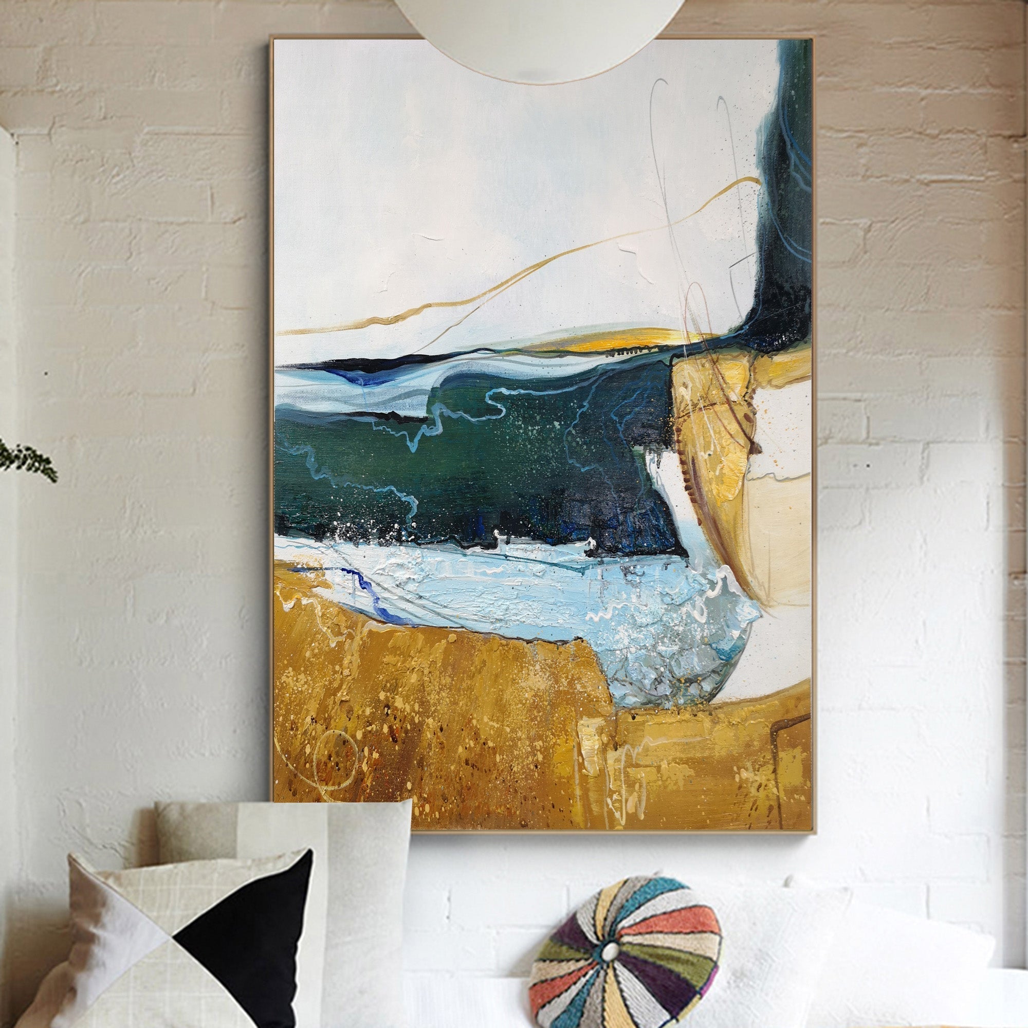 Coastal Abstract Blue Gold Organic Textured Wall Art
