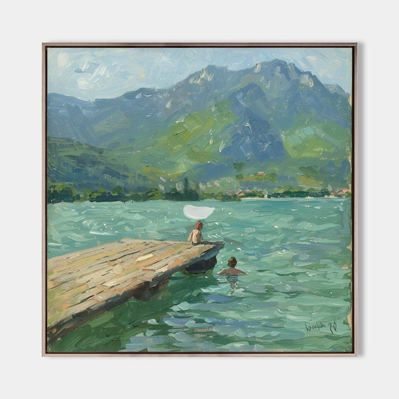 Wall Art Lake Dock Mountain Impressionist Textured Living Room | Neutralighting