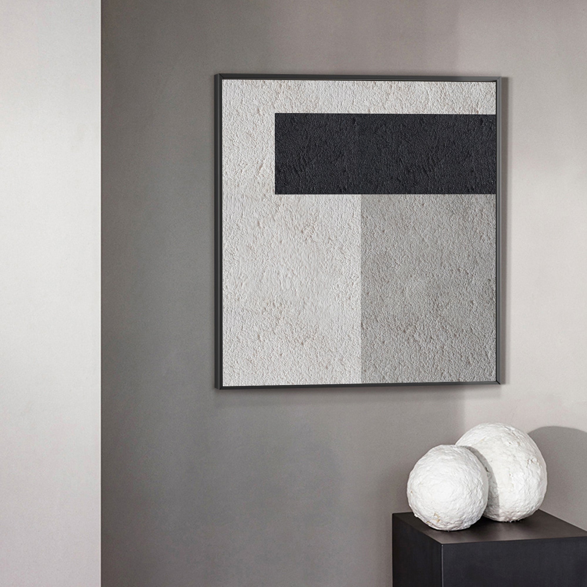 Black‑Off‑White‑Grey Square Block‑Shaped Contrast Coarse‑Textured Artwork