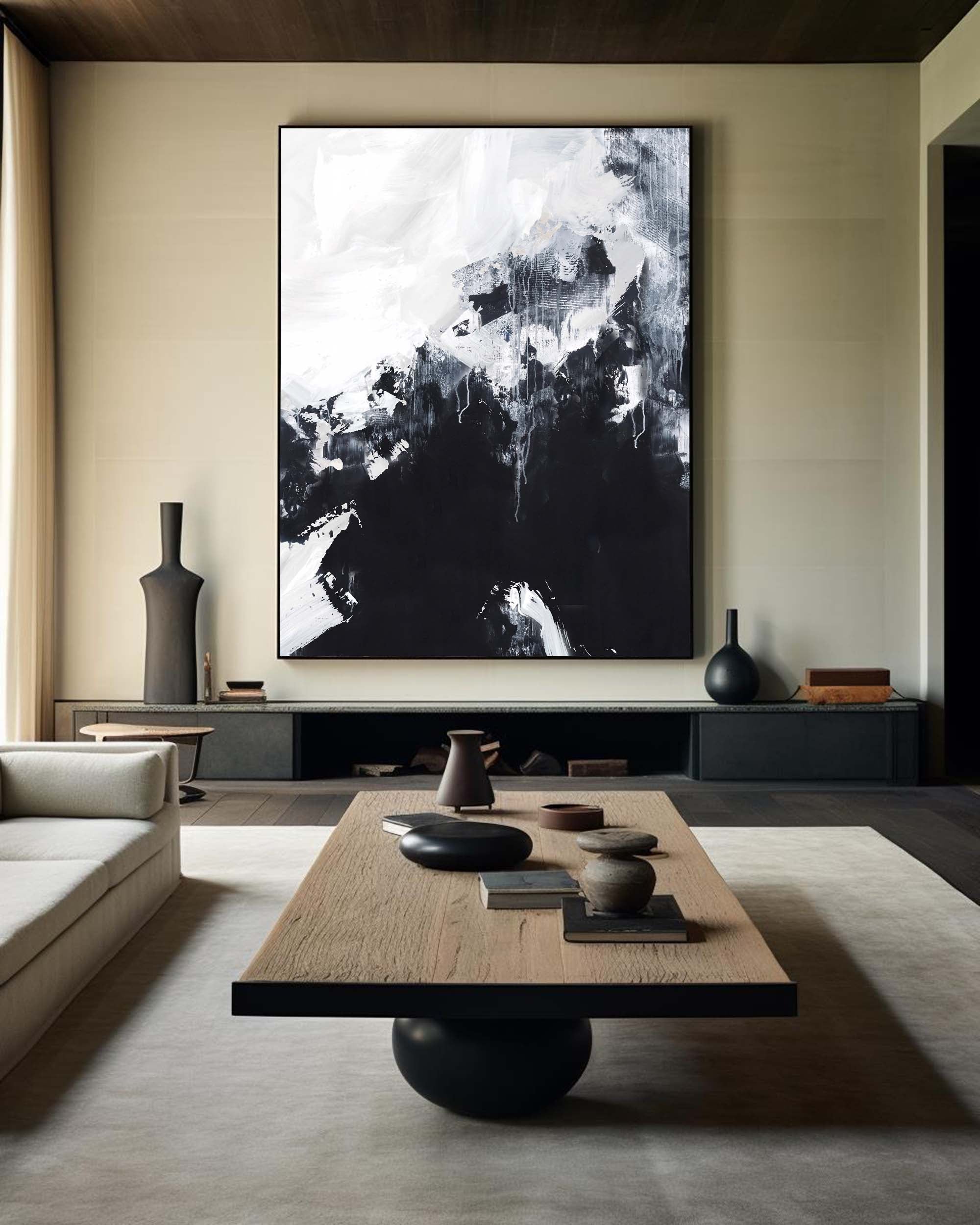 Black White Abstract Mountain Canvas Wall Art