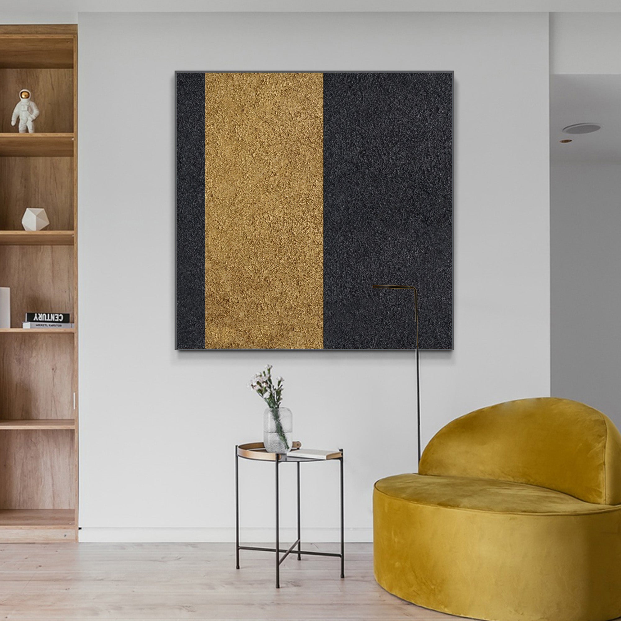 Black‑Gold Square Split‑Block Symmetrical Heavy‑Rugged‑Textured Artwork