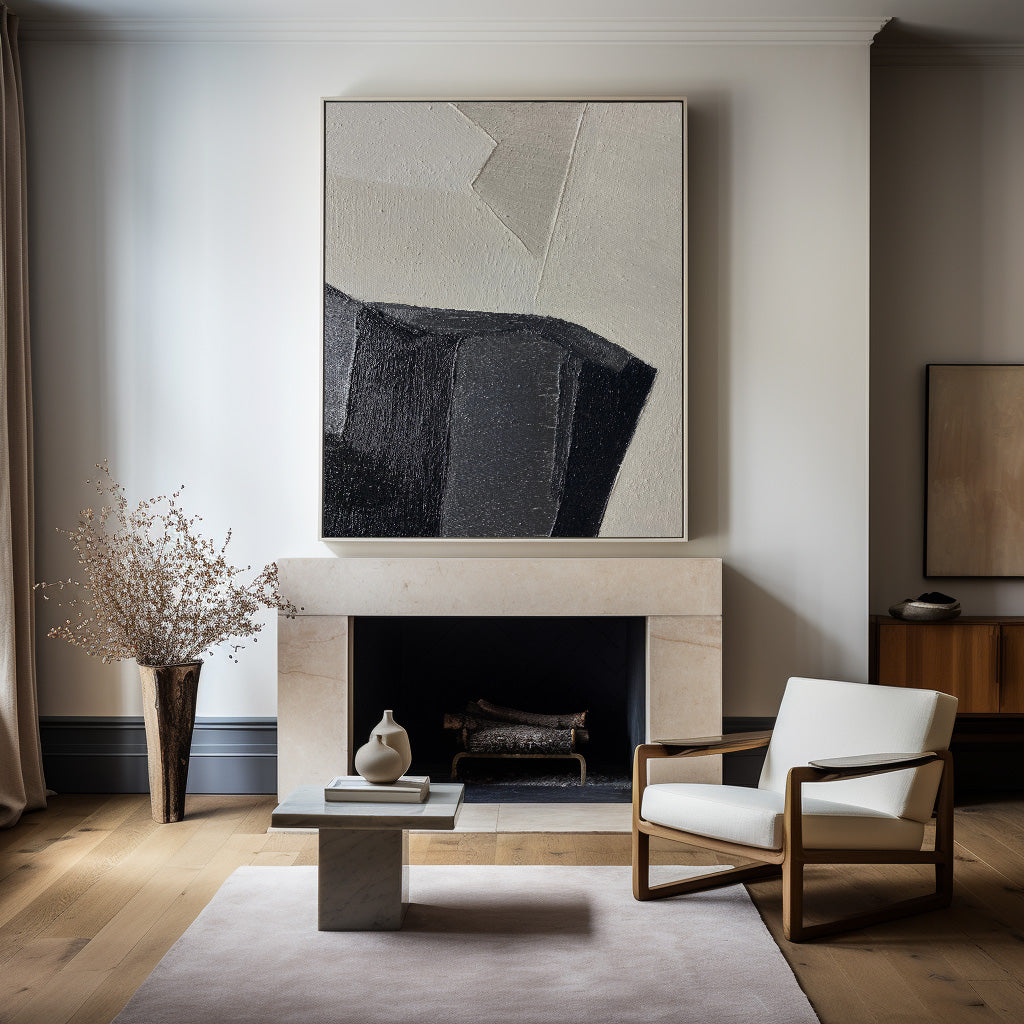 Abstract Black Beige Textured Geometric Minimalist Painting