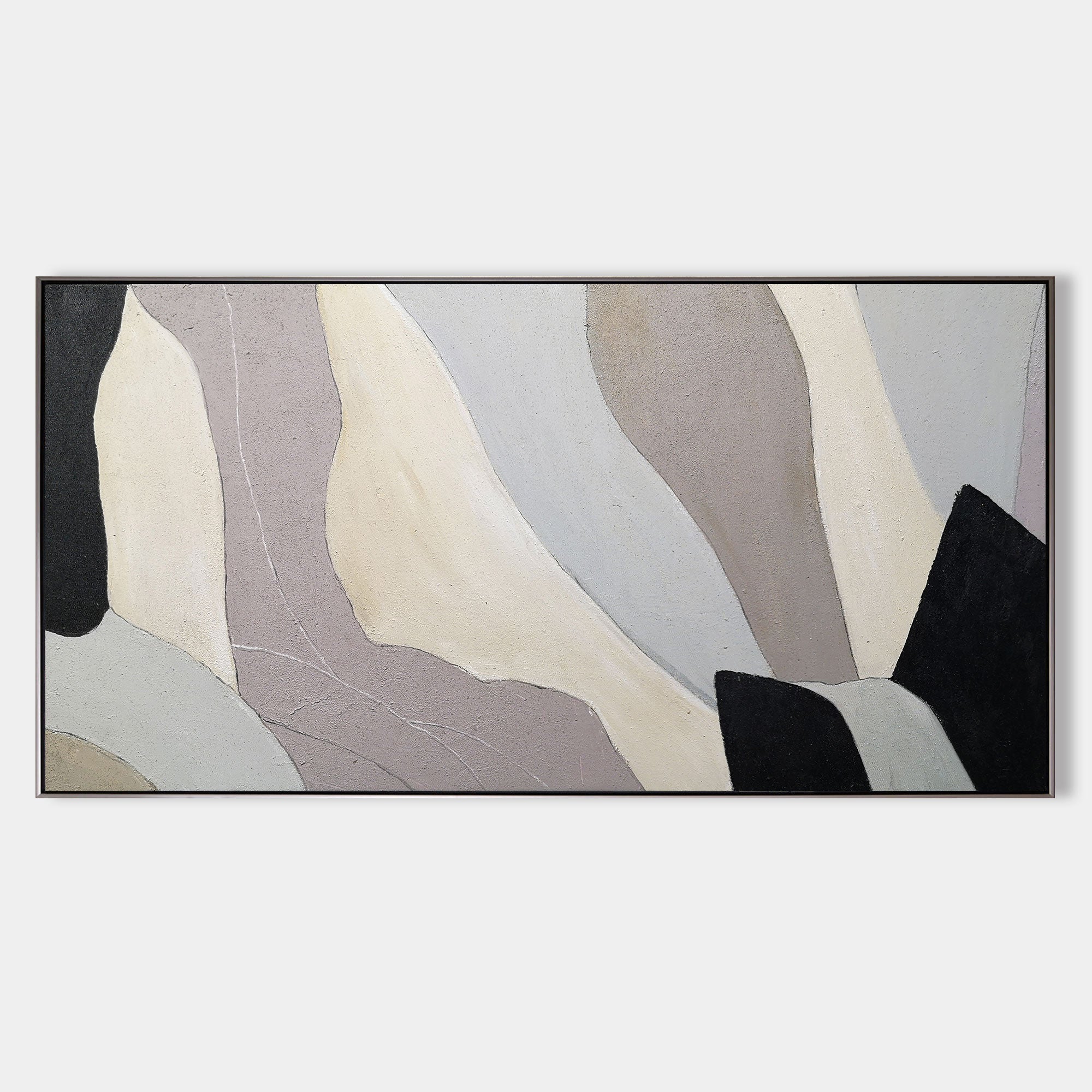 Beige‑Grey‑Black Horizontal Geometric Layered Block‑Shape Matte‑Surface Artwork