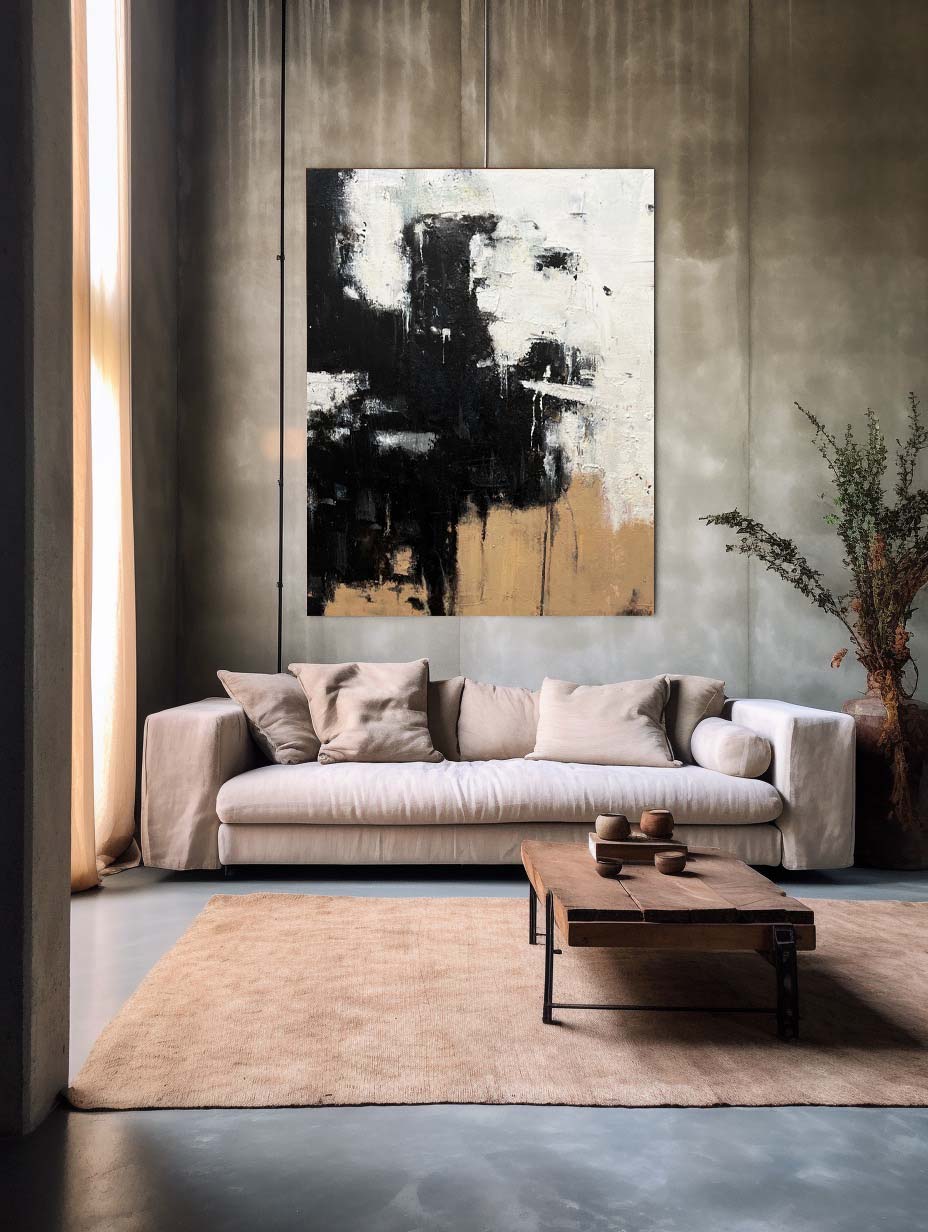 Dark Ochre Drip Effect Abstract Canvas Art