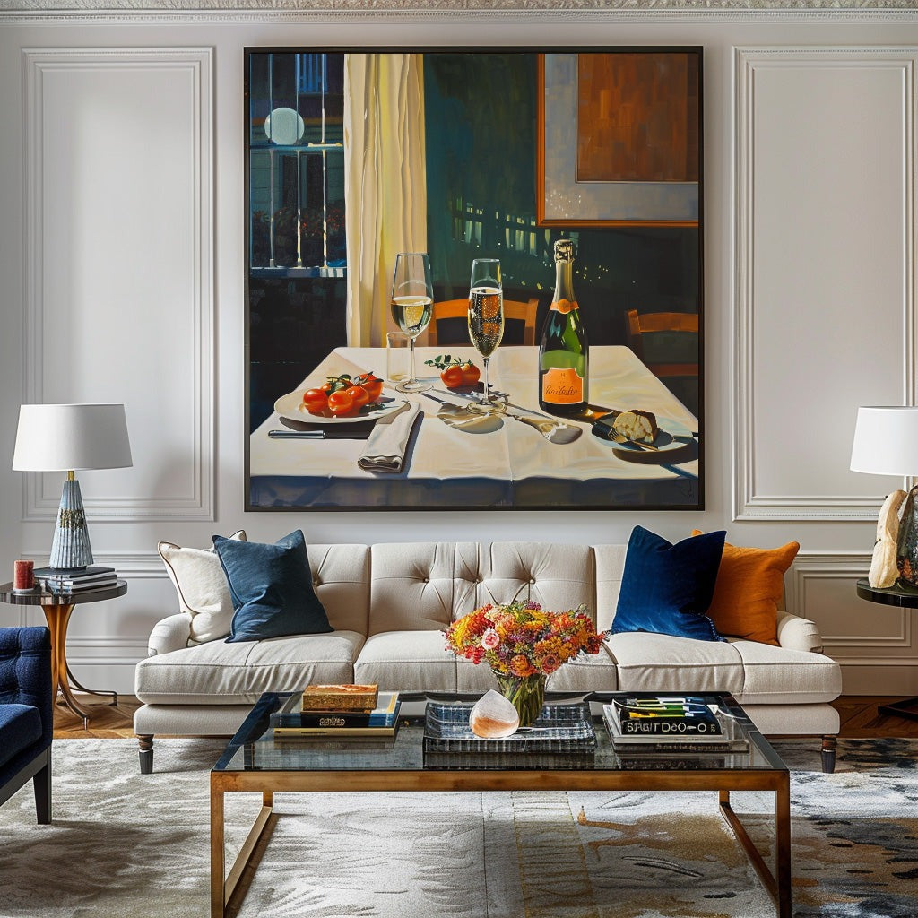 Intimate Dinner Table Vintage Painting