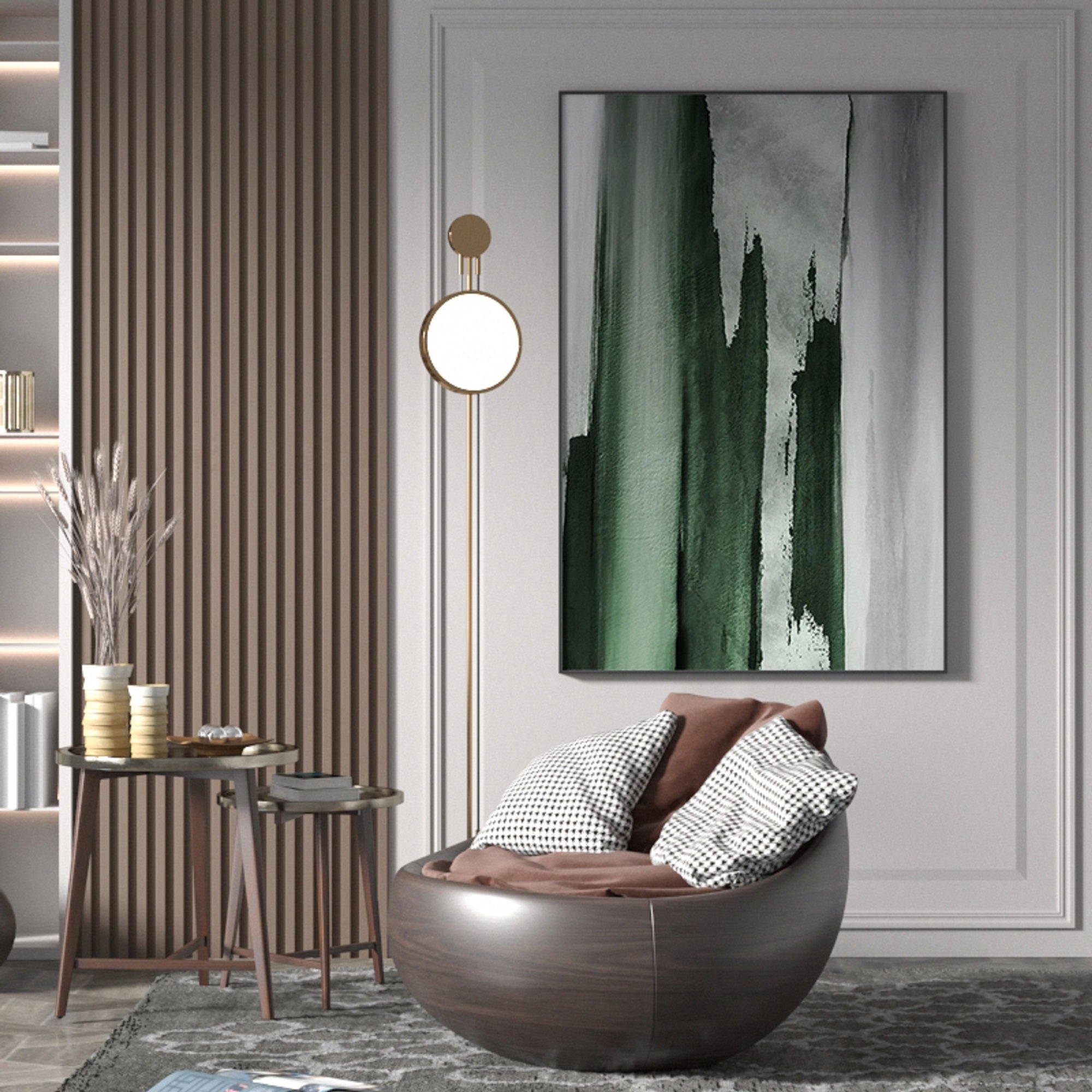 Green And Gold Abstract Painting ABAV132 - Neutralighting