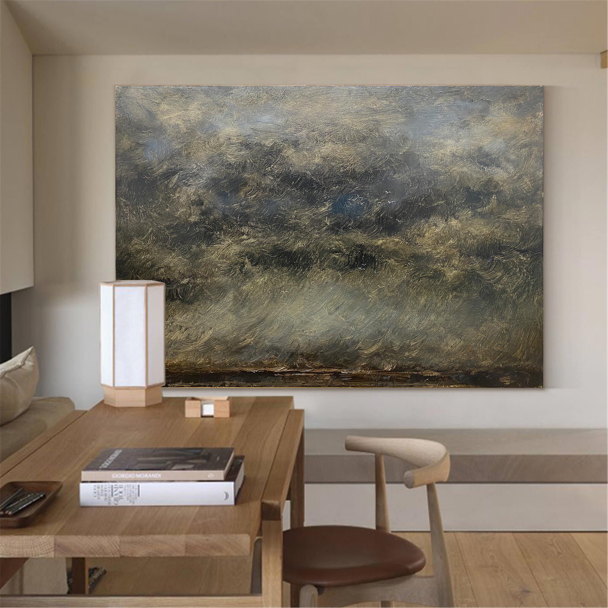 Abstract Misty Sage Green Landscape Oil Acrylic Linen Canvas Painting