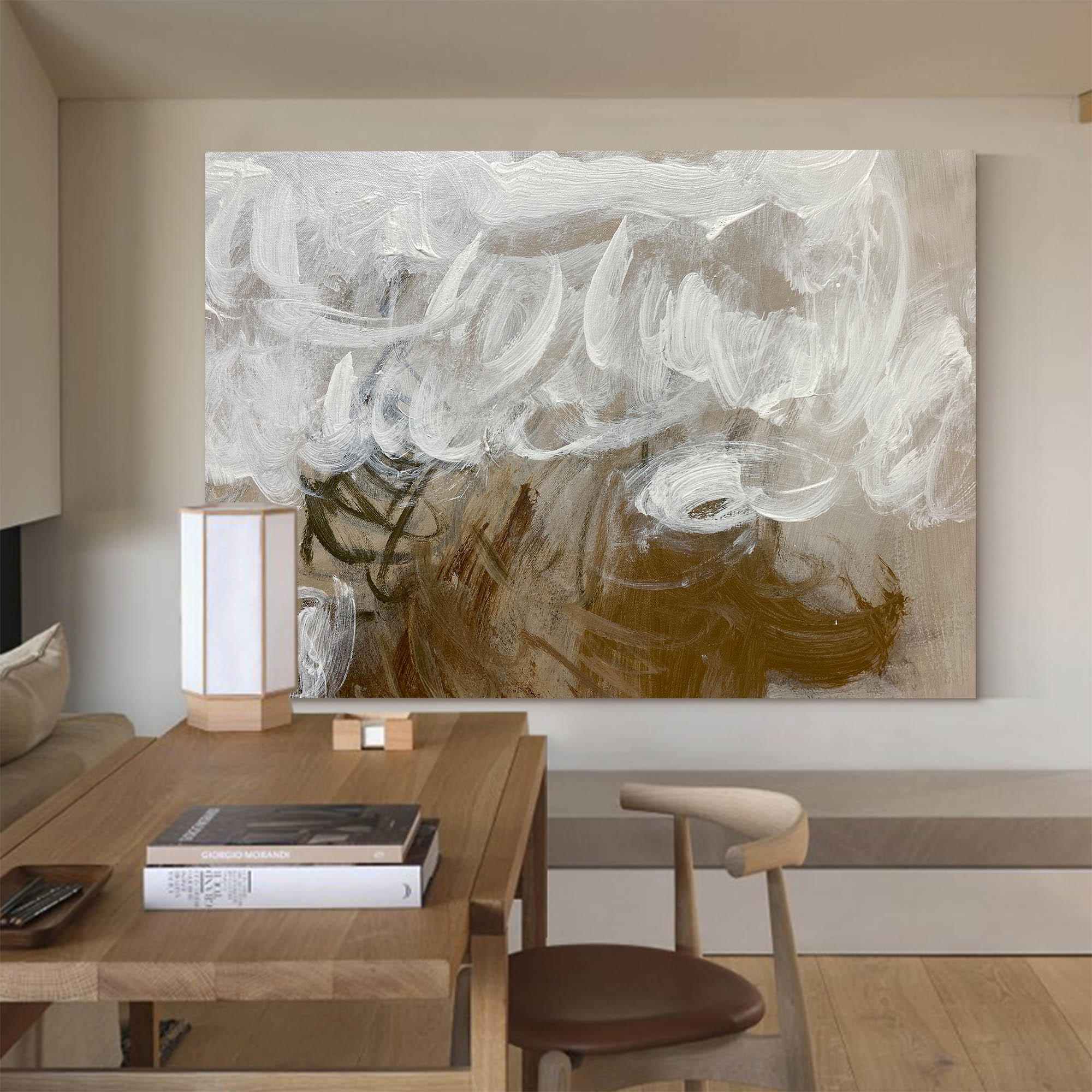 Thick Impasto Neutral Gold‑Tone Abstract Unstretched Linen Canvas Wall Art