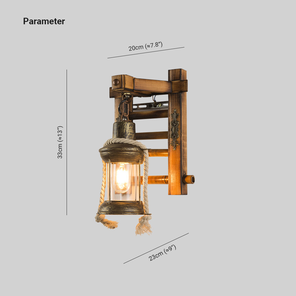 Epoch Vintage Lantern Shape Wood Metal Wall Lamp - Neutralighting