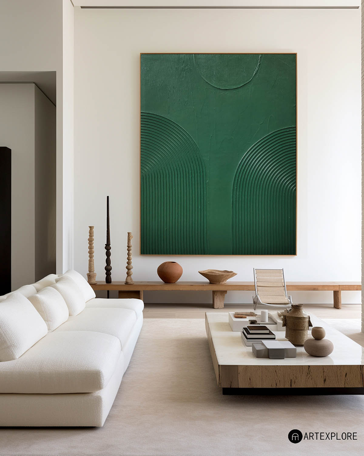 Emerald Arching Linework Painting