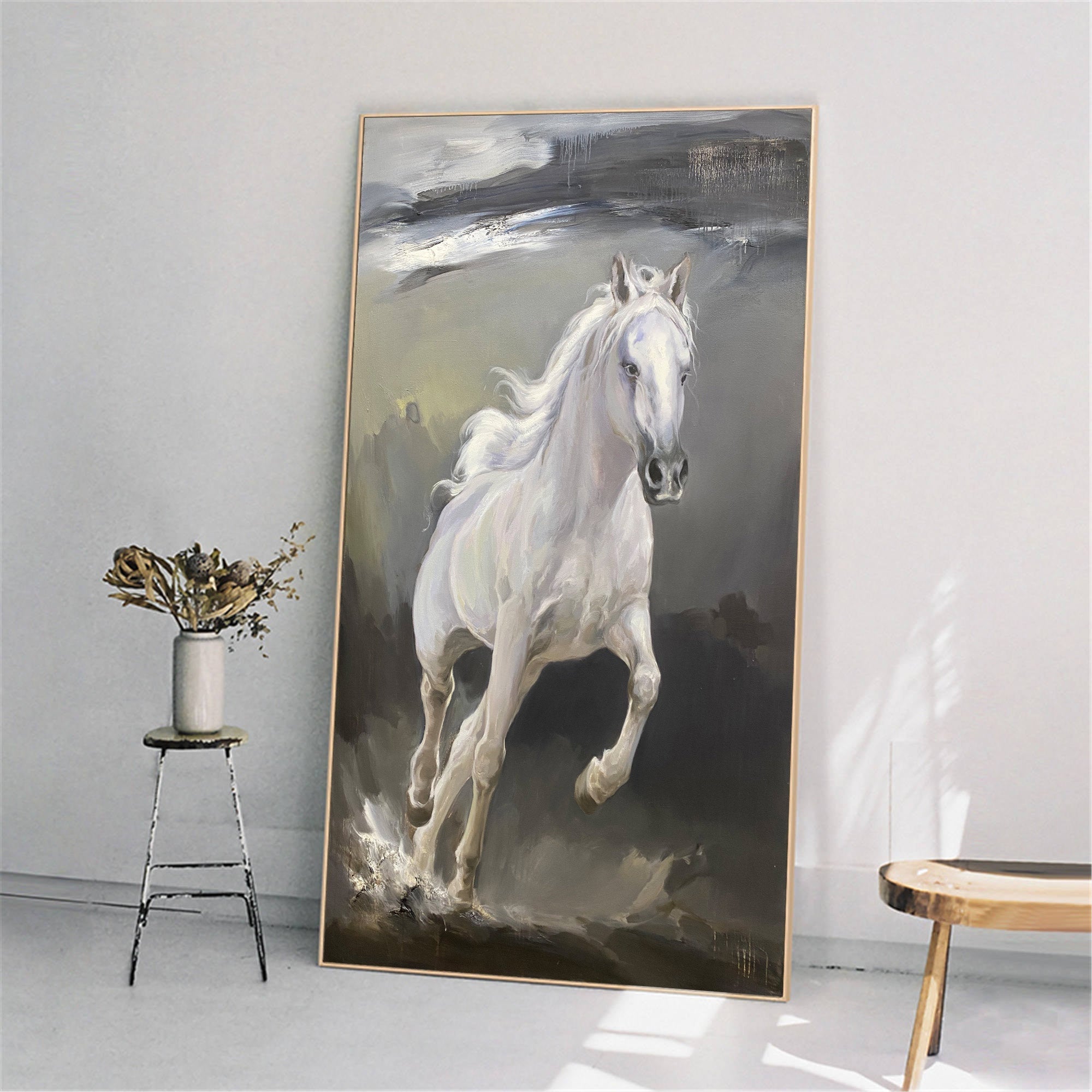 Evander White Horse Canvas Wall Art